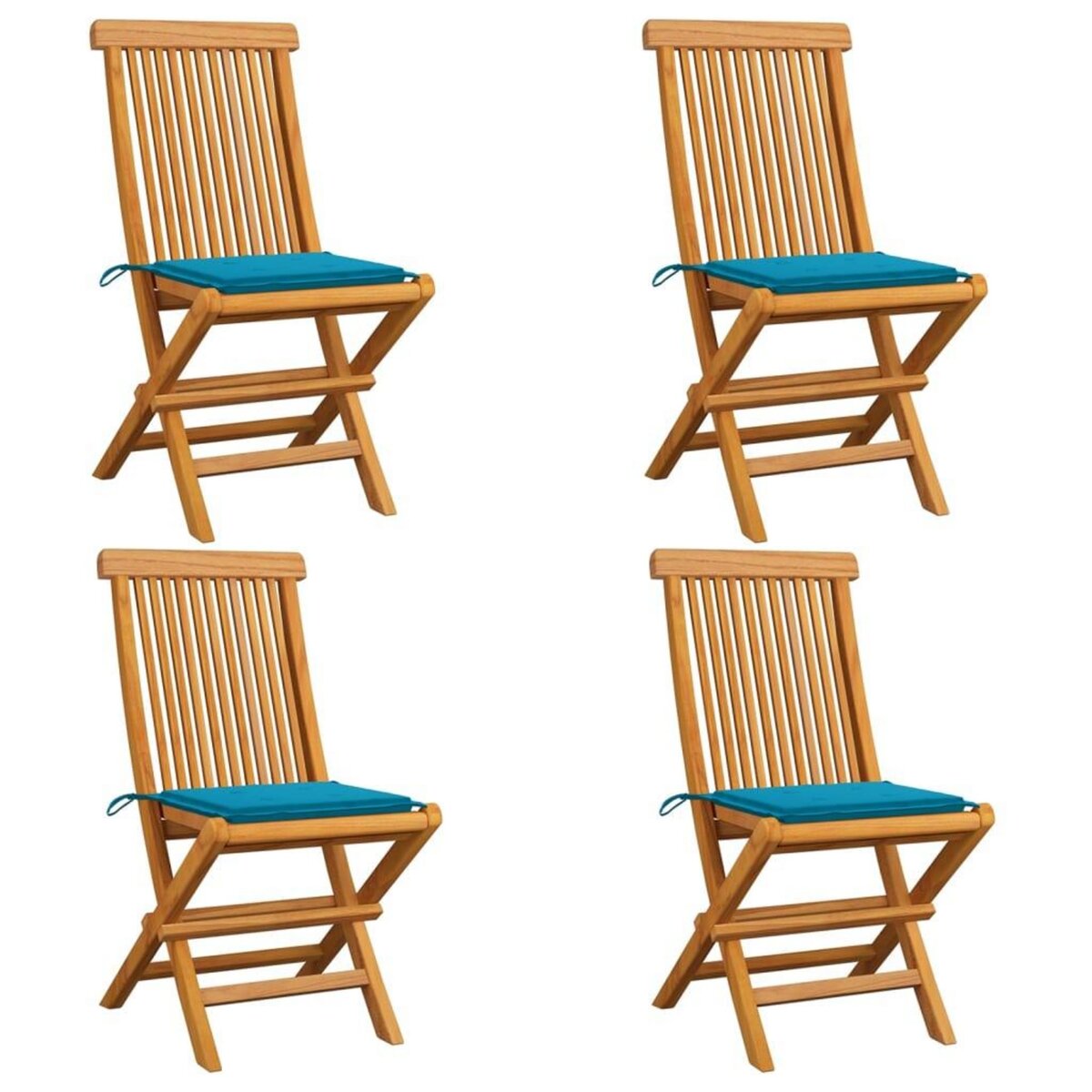 VIDAXL Chaises de jardin avec coussins bleu 4 pcs Bois de teck massif
