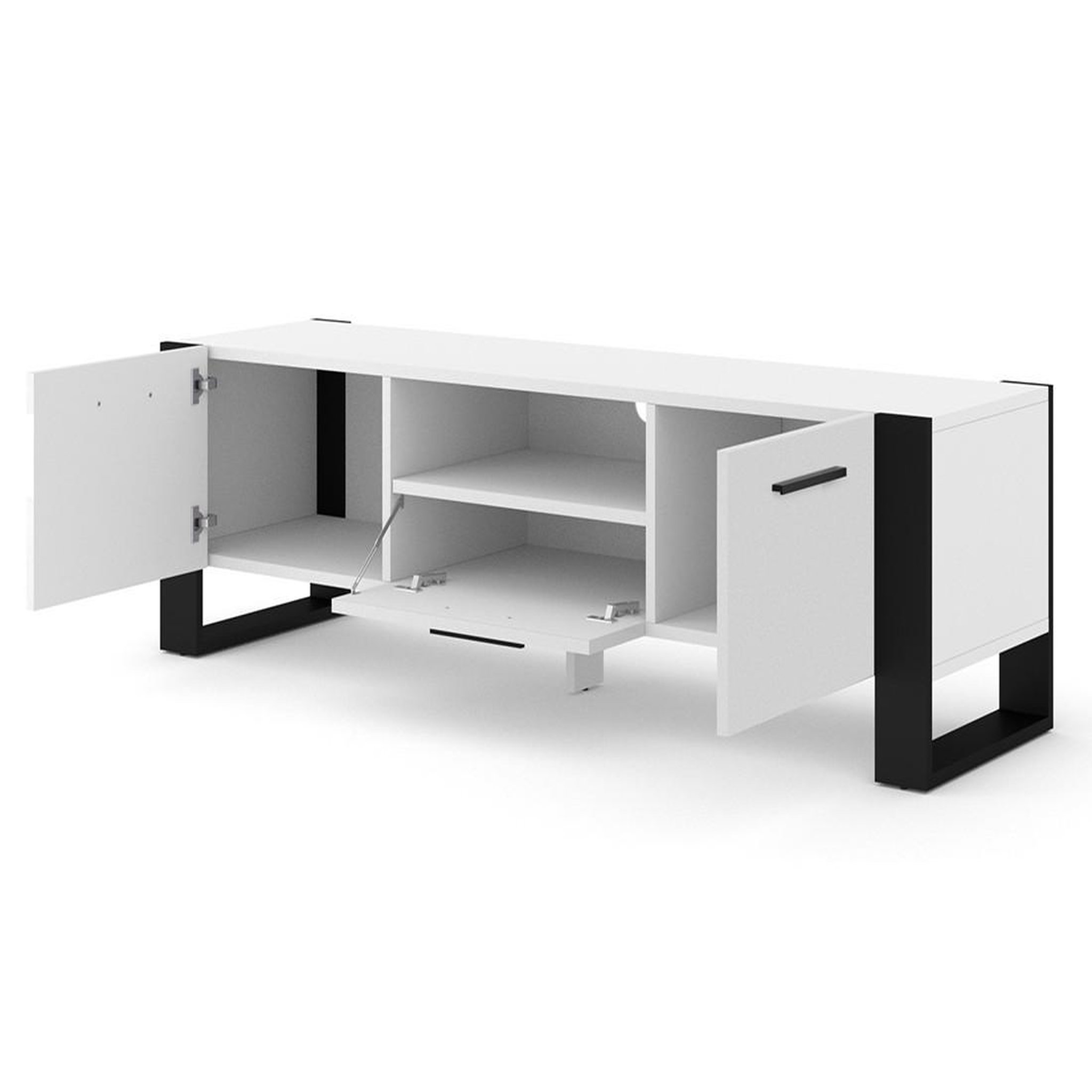 Voir la diapositive 2 : BEST MOBILIER Donnely - meuble tv - blanc et noir - 2 portes, 1 tiroir et 1 niche - 160 cm