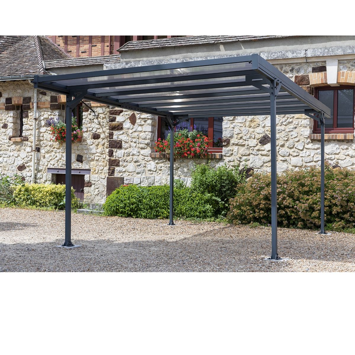 trigano Carport métal MISTRAL 1 voiture 15m2, alu, acier, polycarbonate