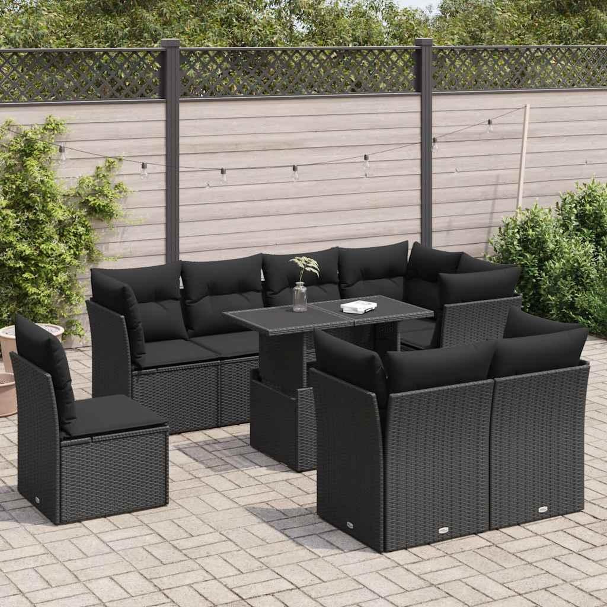 VIDAXL Salon de jardin 9 pcs avec coussins noir resine tressee