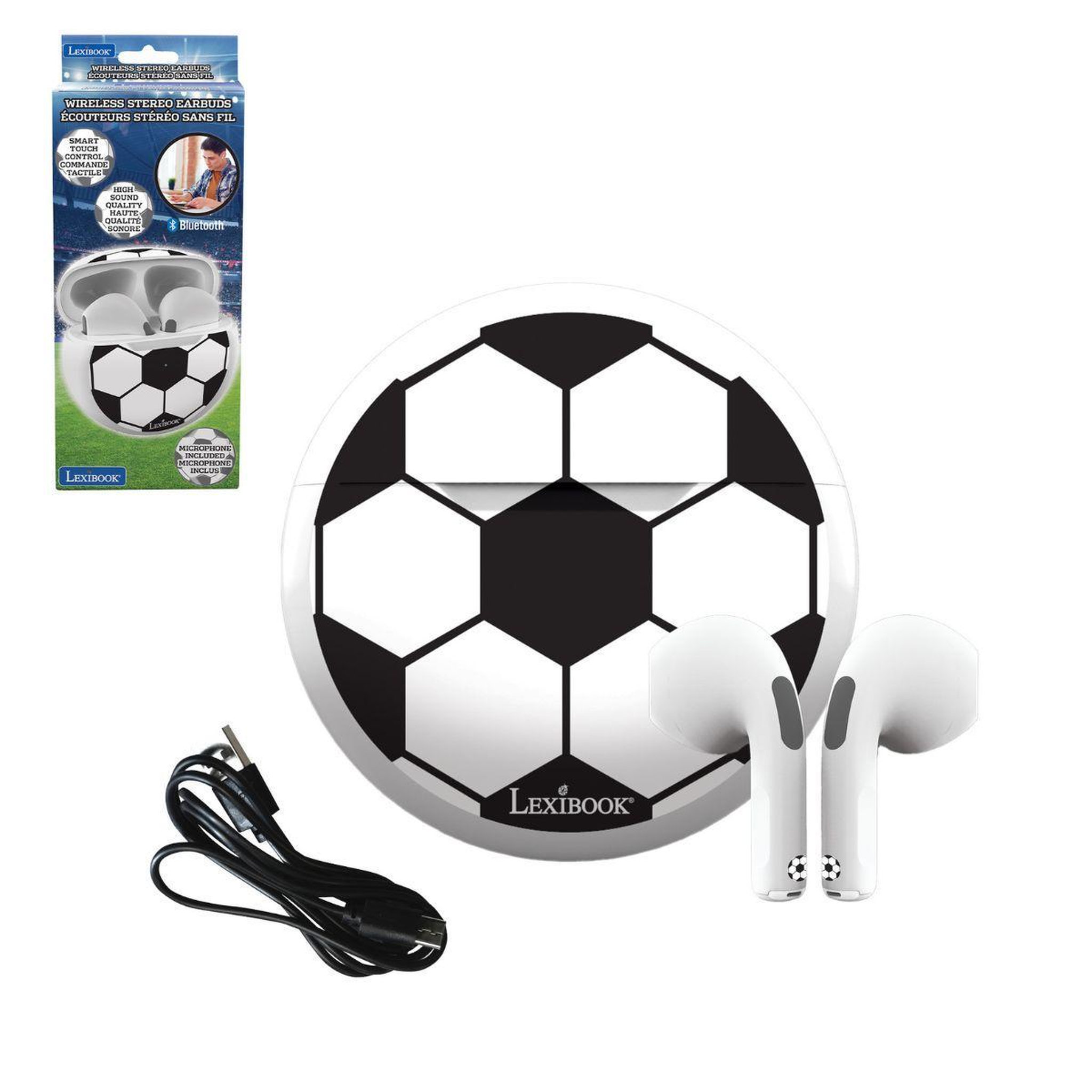 Voir la diapositive 3 : Lexibook Écouteurs sans fil Bluetooth Football avec étui de chargement et de rangement
