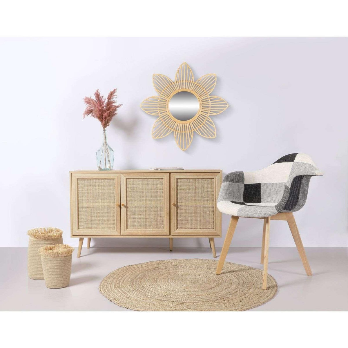 URBAN LIVING Miroir Marguerite Natural living en rotin - Diam 62 cm