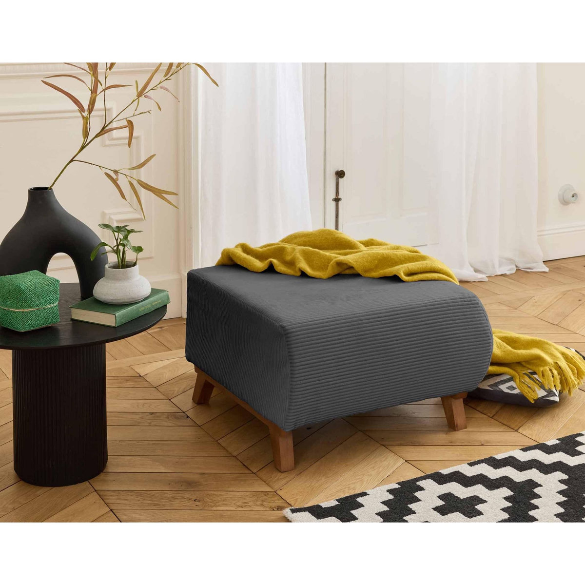 BEST MOBILIER Cristal - pouf modulable - 65 cm - en velours côtelé