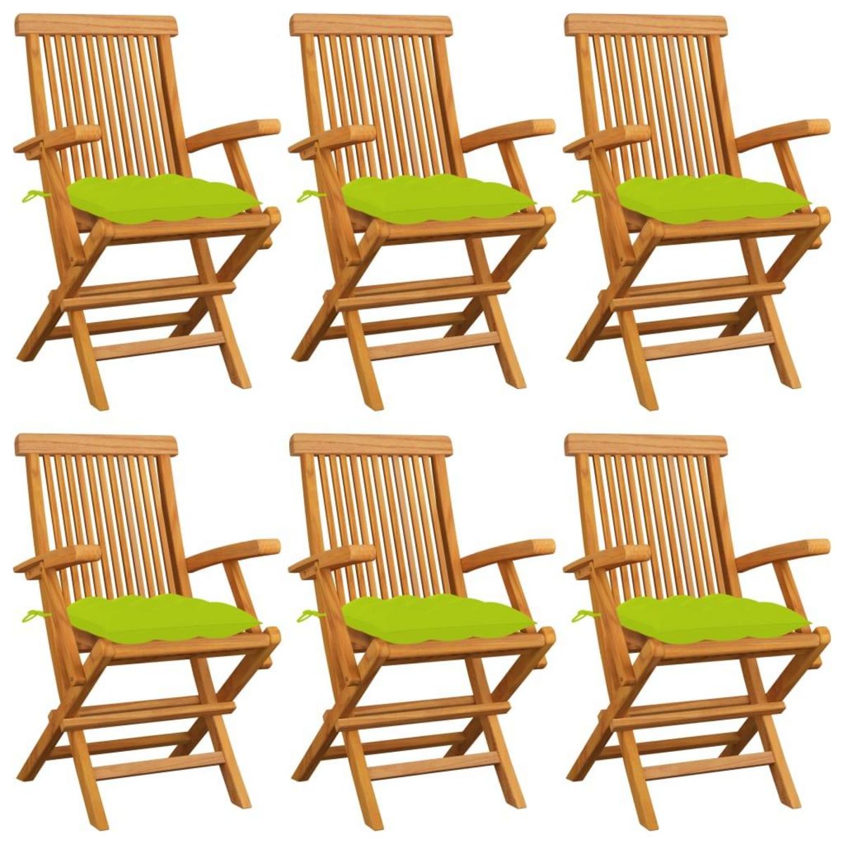VIDAXL Chaises de jardin avec coussins vert vif lot de 6 Bois teck
