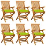 VIDAXL Chaises de jardin avec coussins vert vif lot de 6 Bois teck