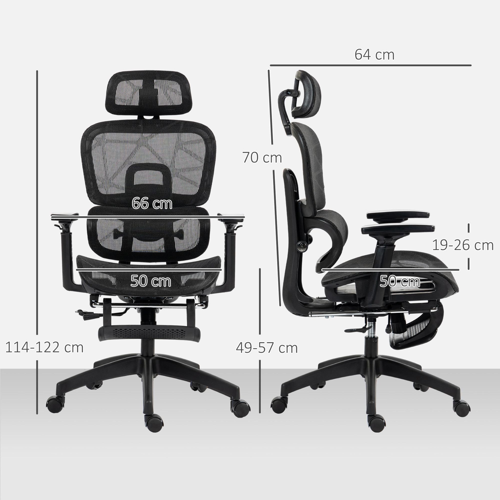 Voir la diapositive 3 : HOMCOM Fauteuil de bureau ergonomique grand confort entièrement réglable tissu maille noir