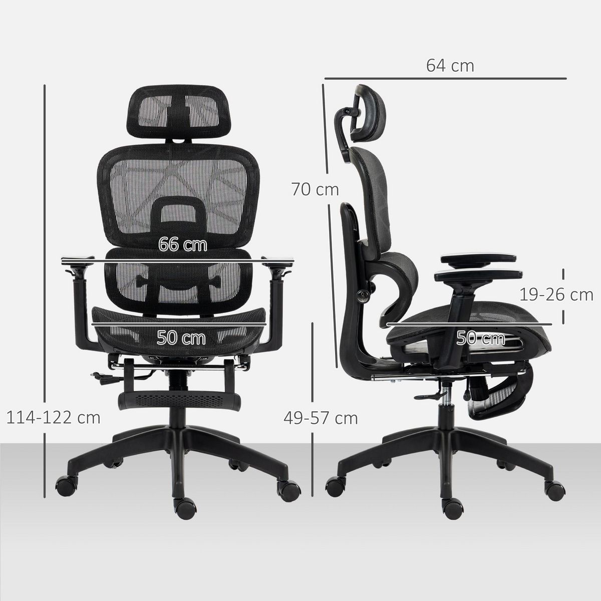 HOMCOM Fauteuil de bureau ergonomique grand confort entièrement réglable tissu maille noir