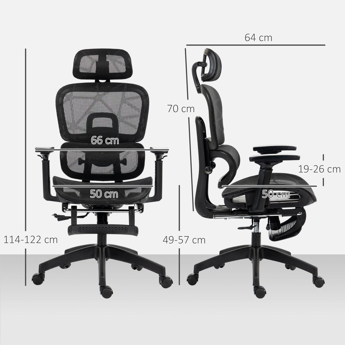 HOMCOM Fauteuil de bureau ergonomique grand confort entièrement réglable tissu maille noir