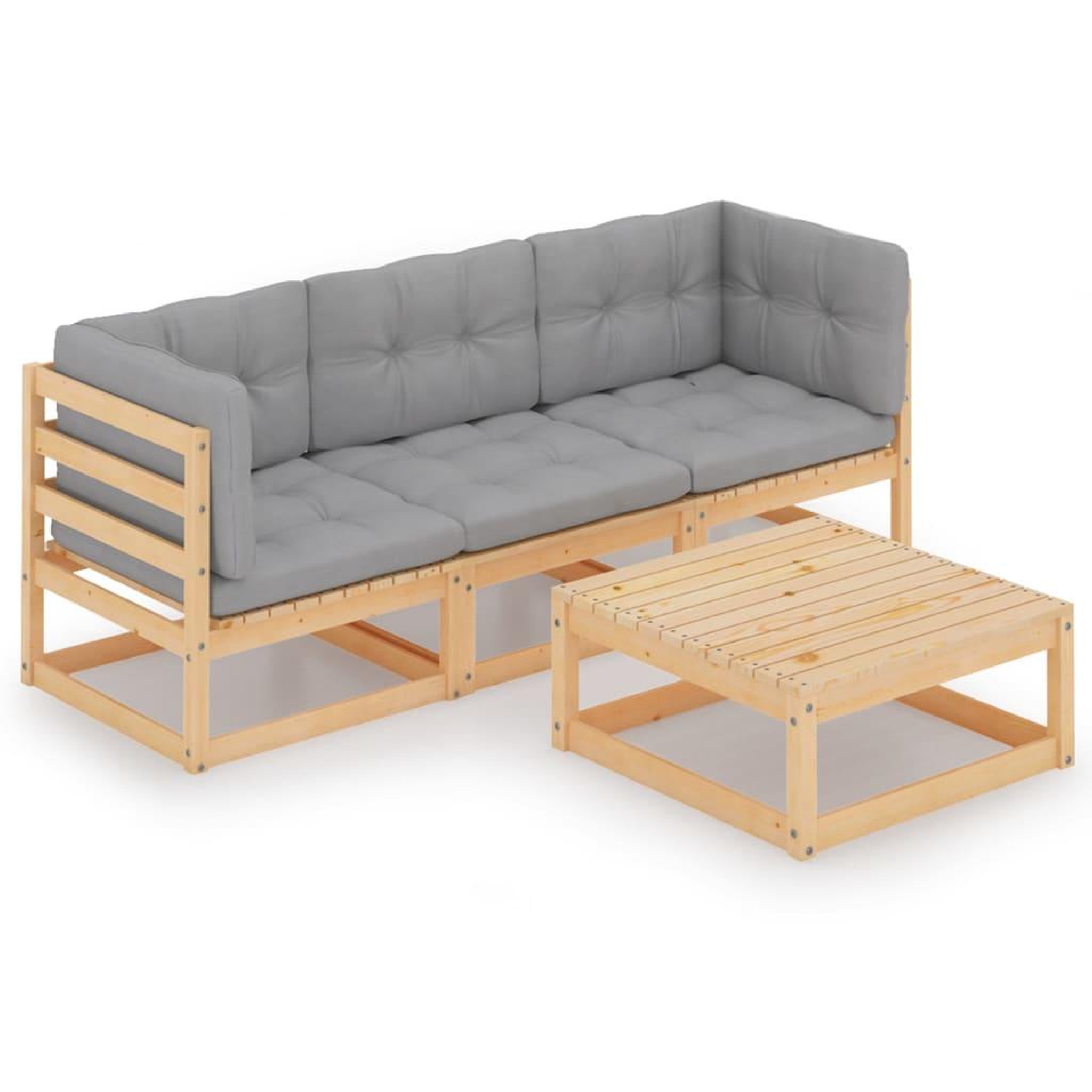 Voir la diapositive 1 : VIDAXL Salon de jardin 4 pcs avec coussins Bois de pin massif