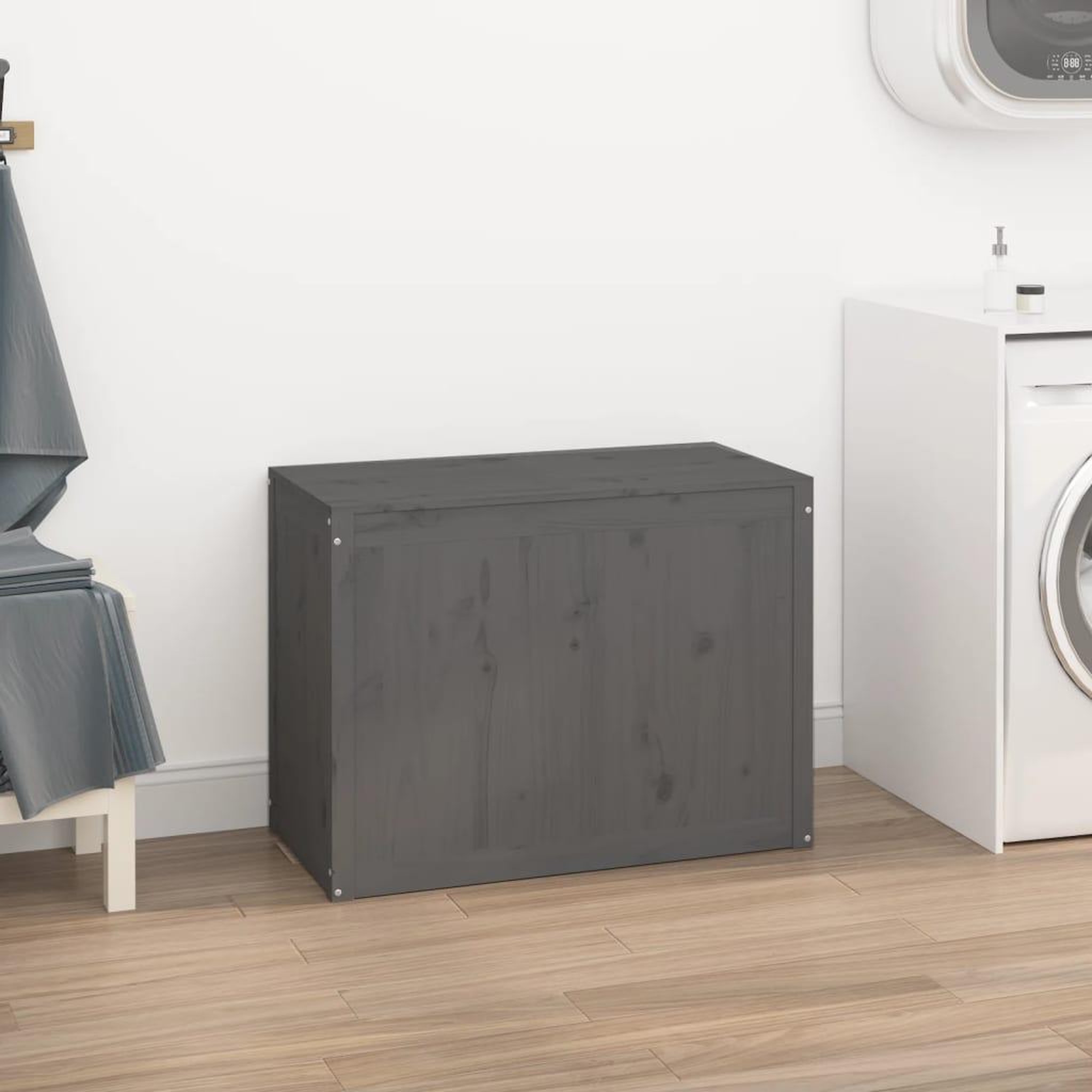 Voir la diapositive 3 : VIDAXL Boîte a linge Gris 88,5x44x66 cm Bois massif de pin