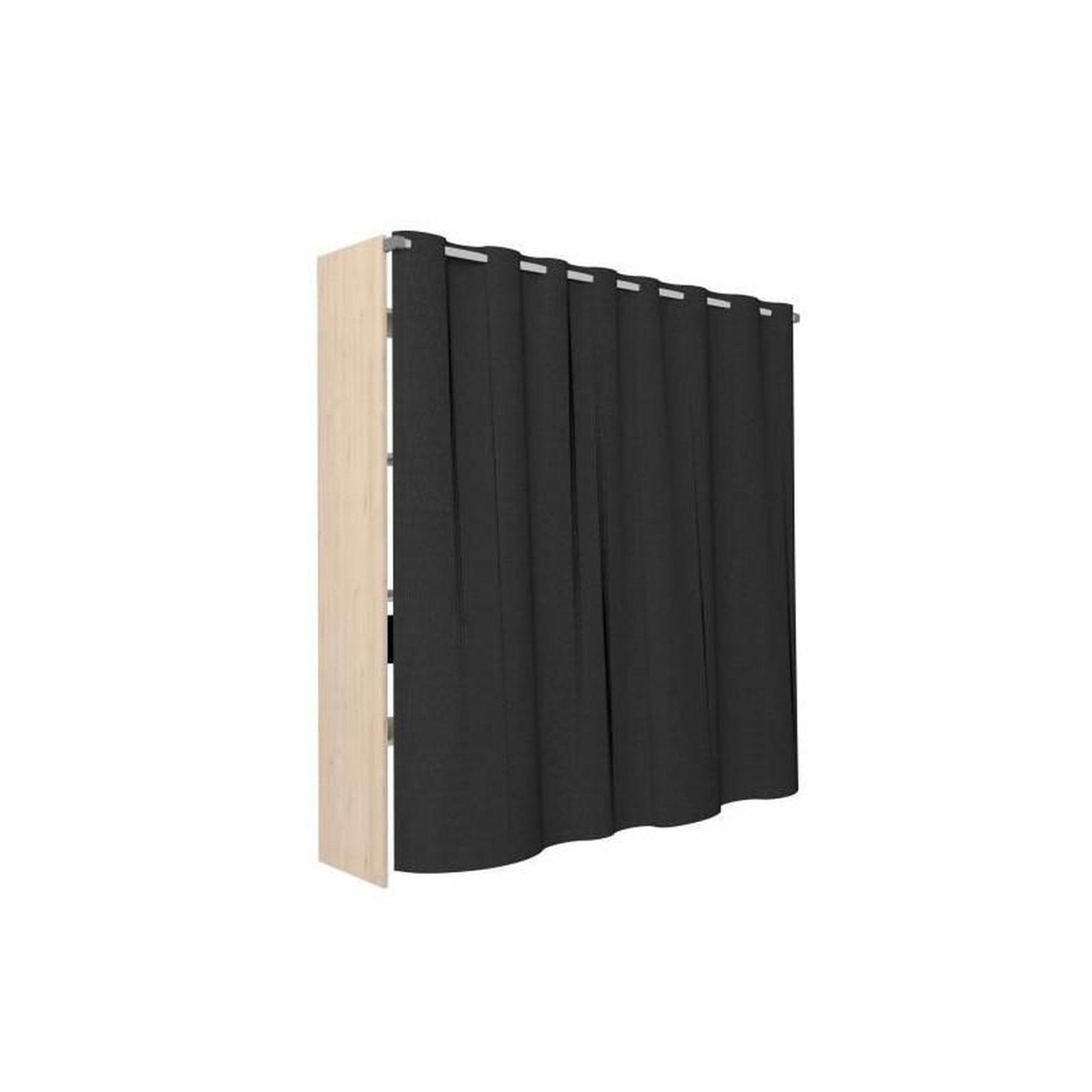 Voir la diapositive 6 : EKIPA Dressing avec rideau - Decor chene jackson et noir - L 198 x P 48 x H 203 cm - COMO