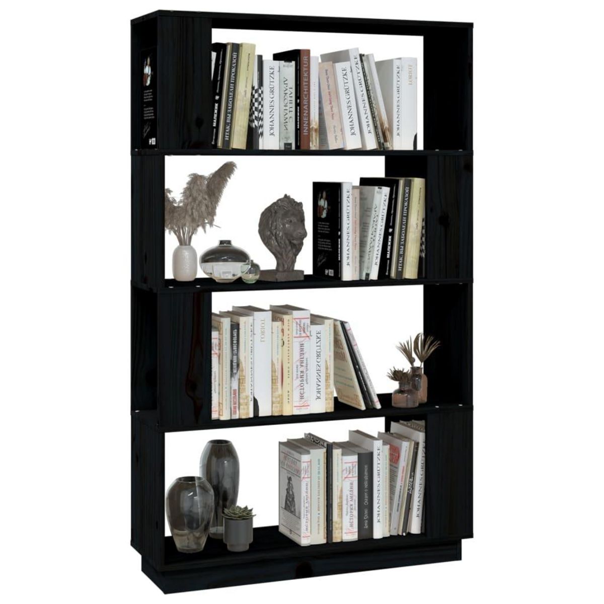 VIDAXL Bibliotheque/Separateur de piece Noir 80x25x132 cm Pin massif