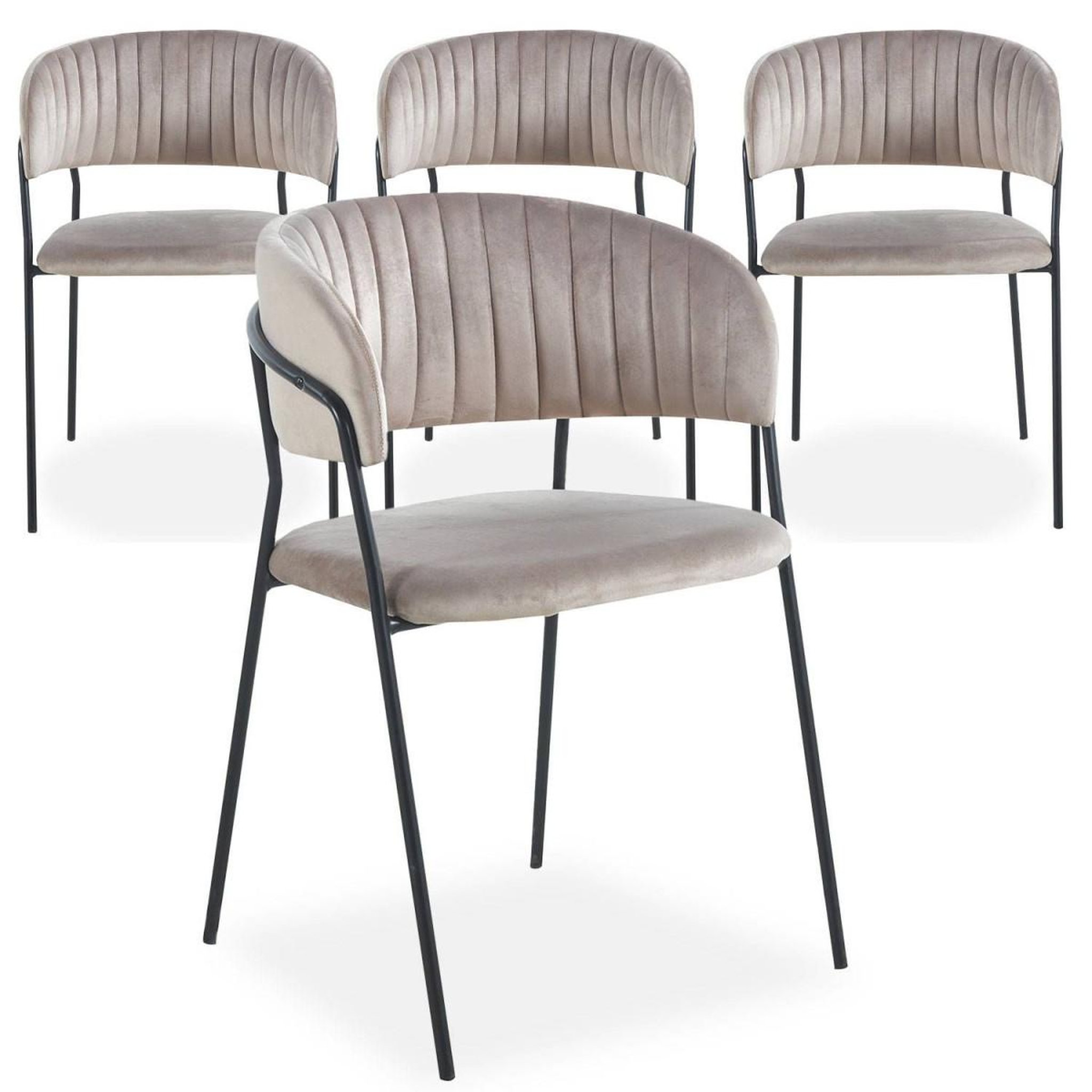 Voir la diapositive 2 : Paris Prix Lot de 4 chaises en velours  batora  79cm taupe & noir