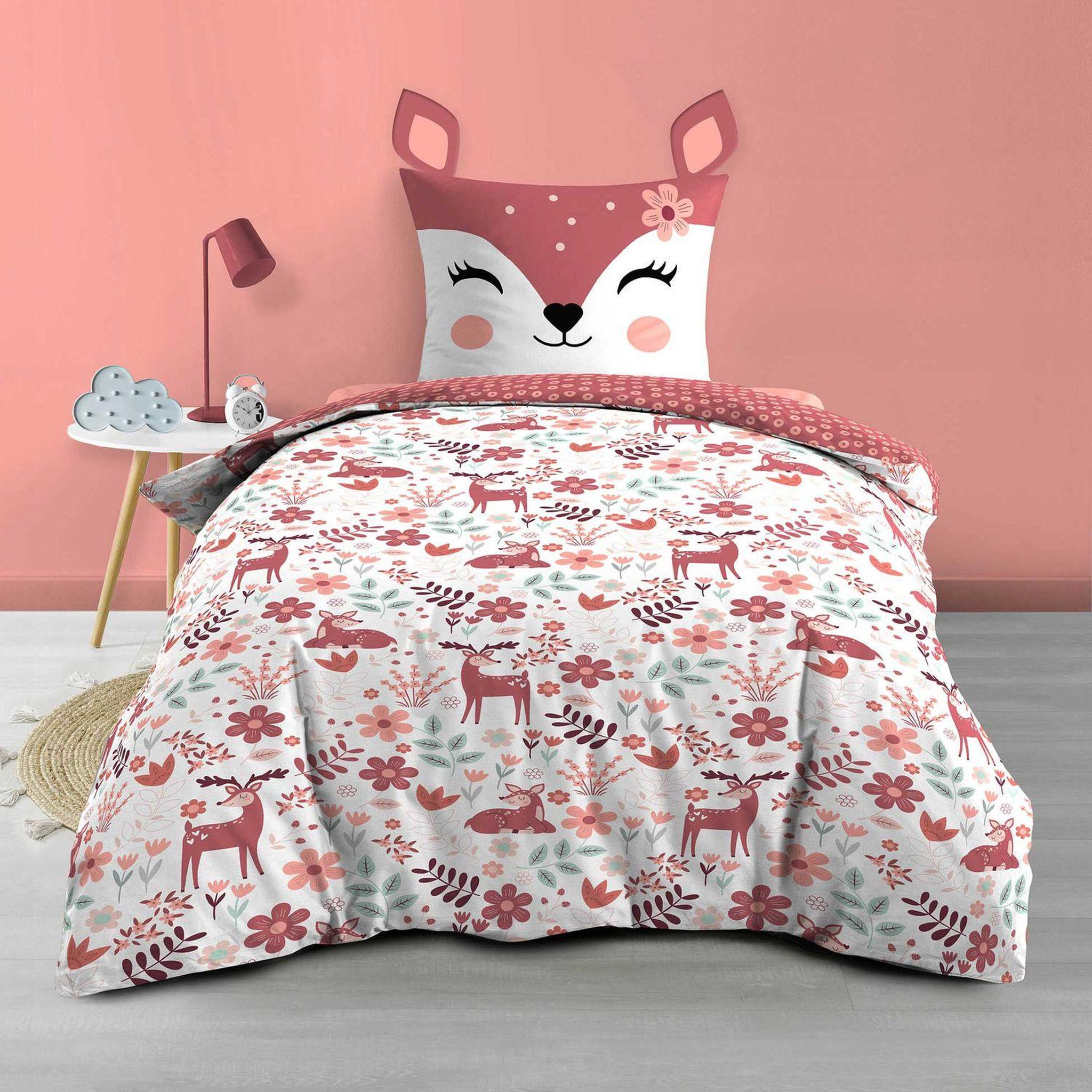 Voir la diapositive 2 : Douceur d'Intérieur Parure de lit enfant réversible BICHETTE - Coton 42 fils/cm² - 140 x 200 cm - Rose
