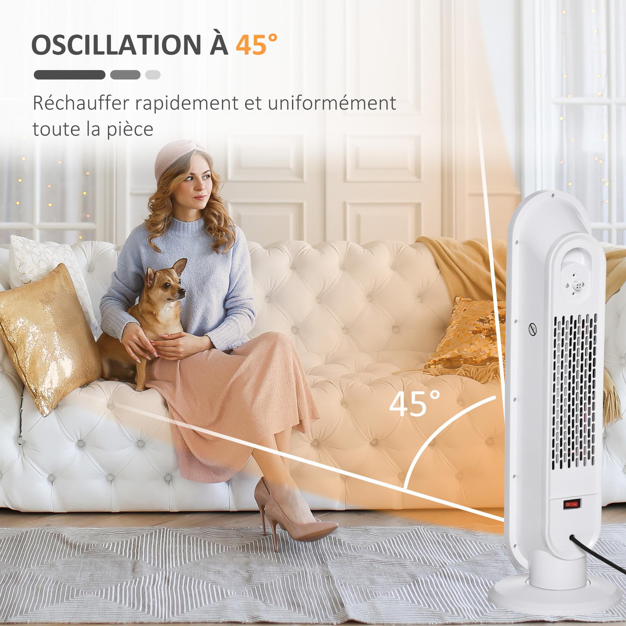 Voir la diapositive 6 : HOMCOM Chauffage soufflant oscillant 2000 W - radiateur céramique PTC - 2 niv. puissance - chauffage d'appoint avec télécommande blanc noir