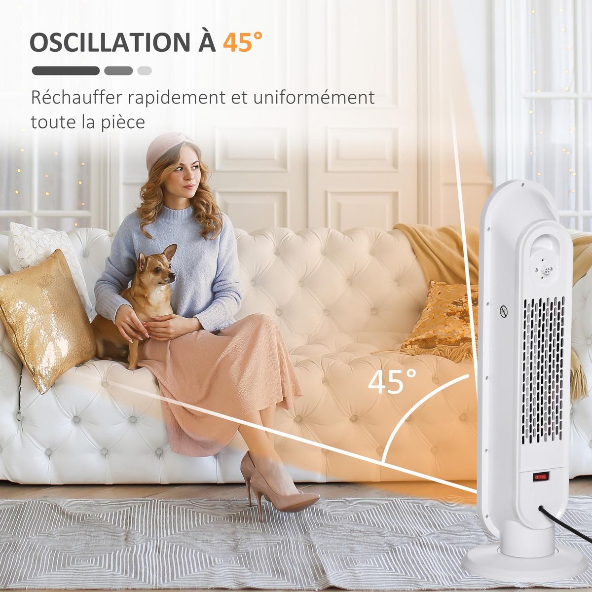 HOMCOM Chauffage soufflant oscillant 2000 W - radiateur céramique PTC - 2 niv. puissance - chauffage d'appoint avec télécommande blanc noir