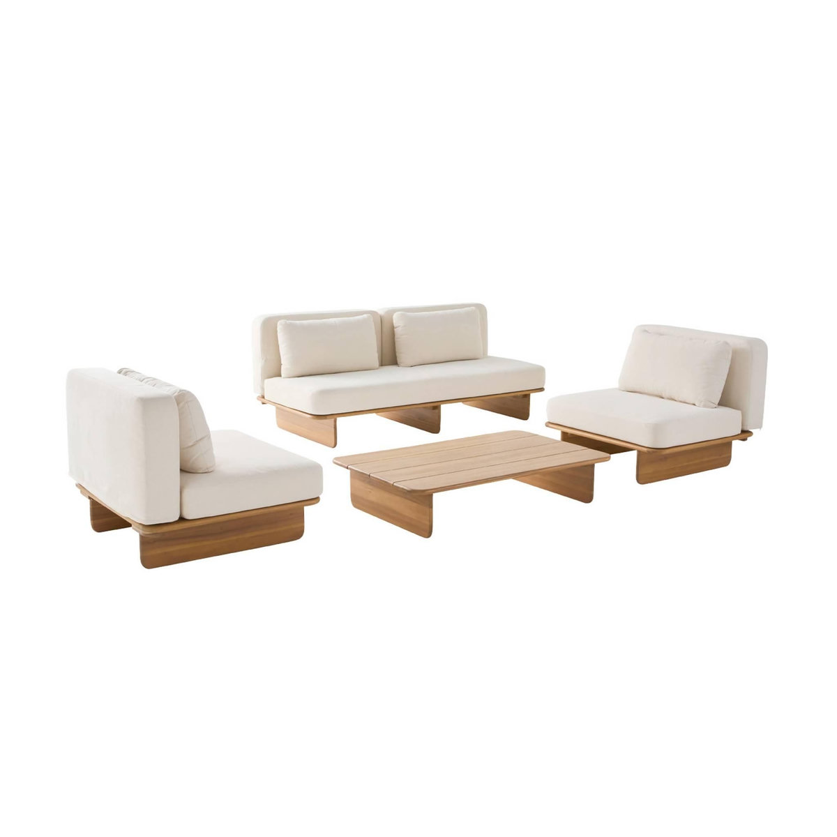 SWEEEK Salon de jardin bois d'acacia et tissu beige 4 places - Armonia