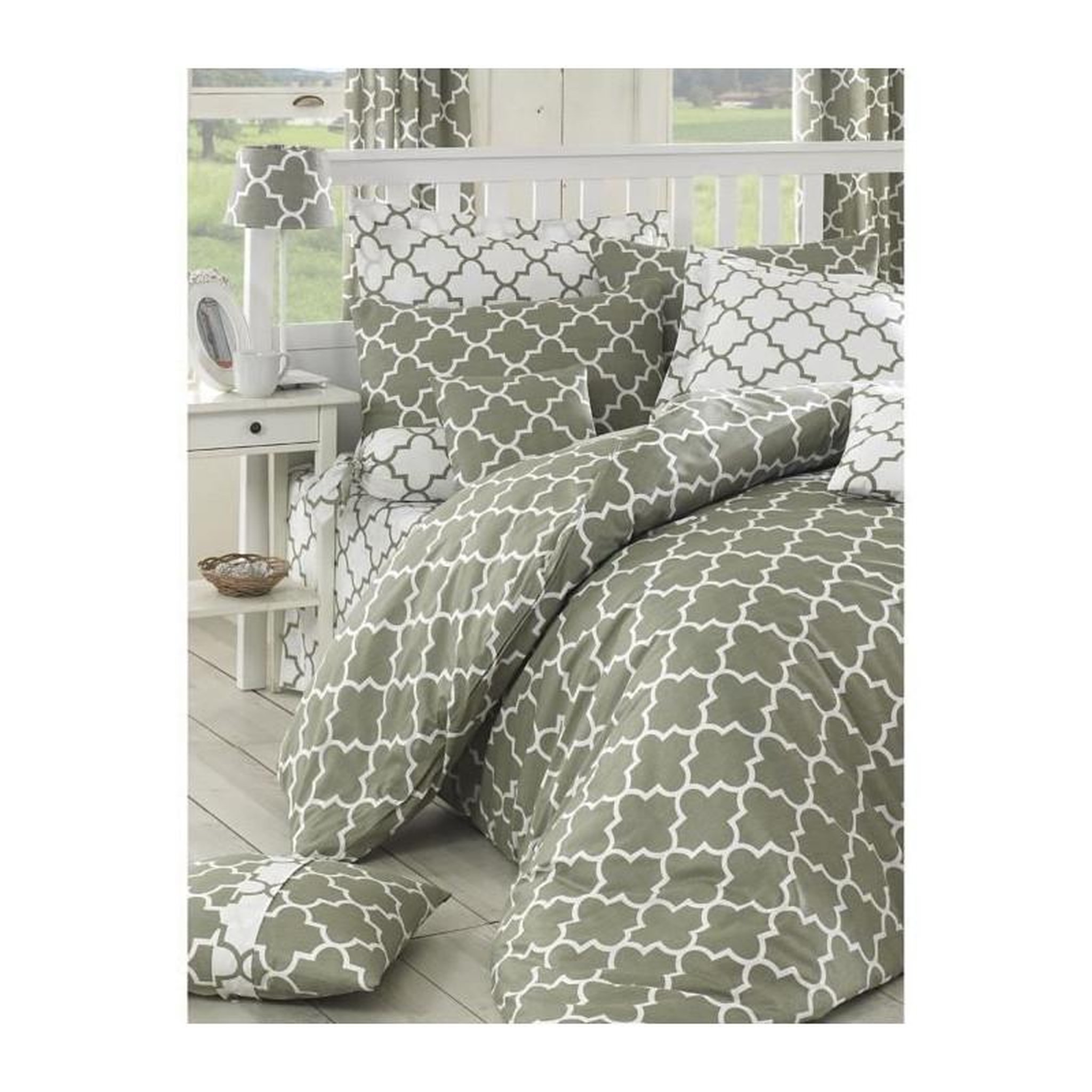 Voir la diapositive 2 : GENERIQUE Parure de lit - 1 housse de couette 220 x 240 cm + 2 taies d'oreiller 60 x 60 cm - 100% coton renforcé - Gris