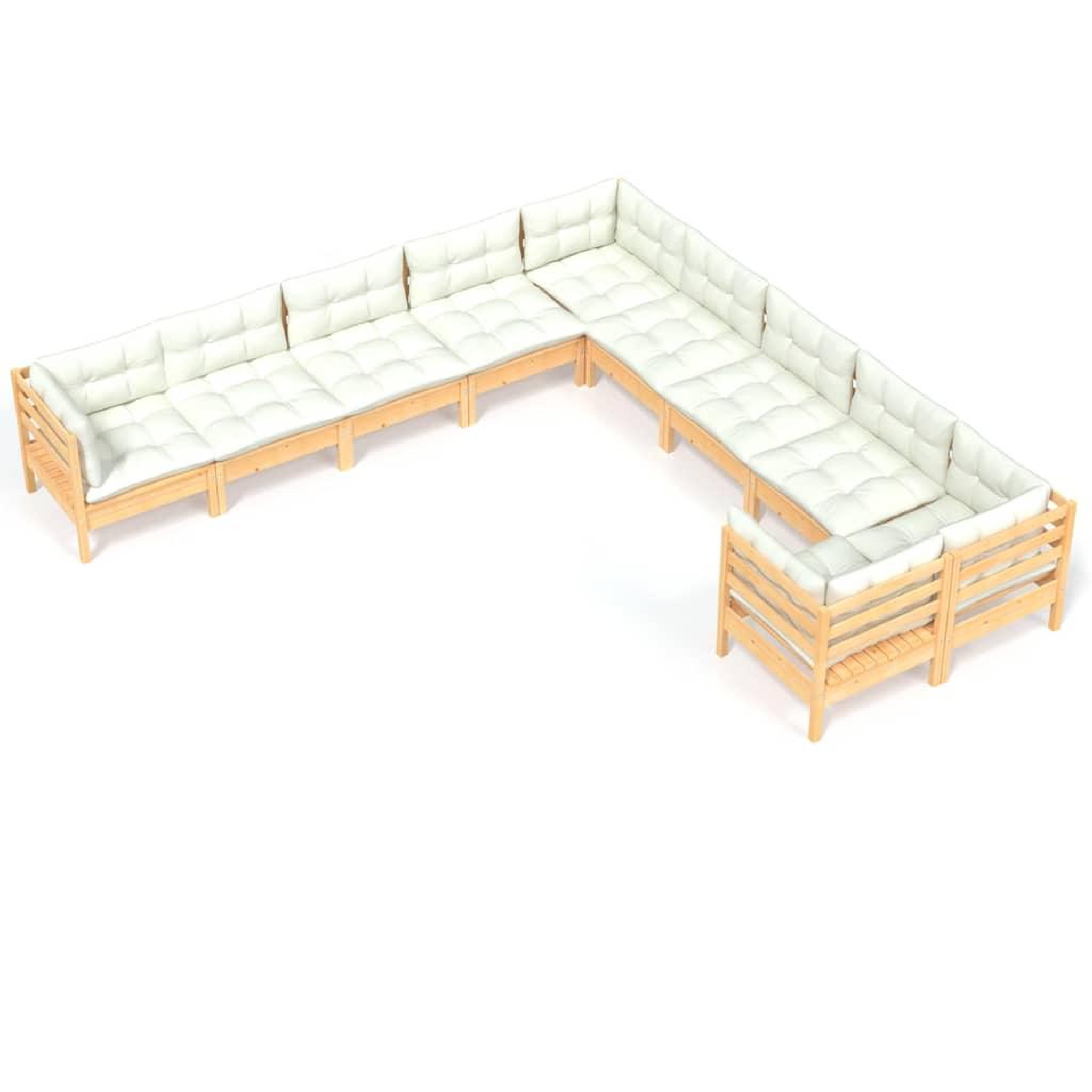 Voir la diapositive 2 : VIDAXL Salon de jardin 10 pcs avec coussins creme Bois de pin