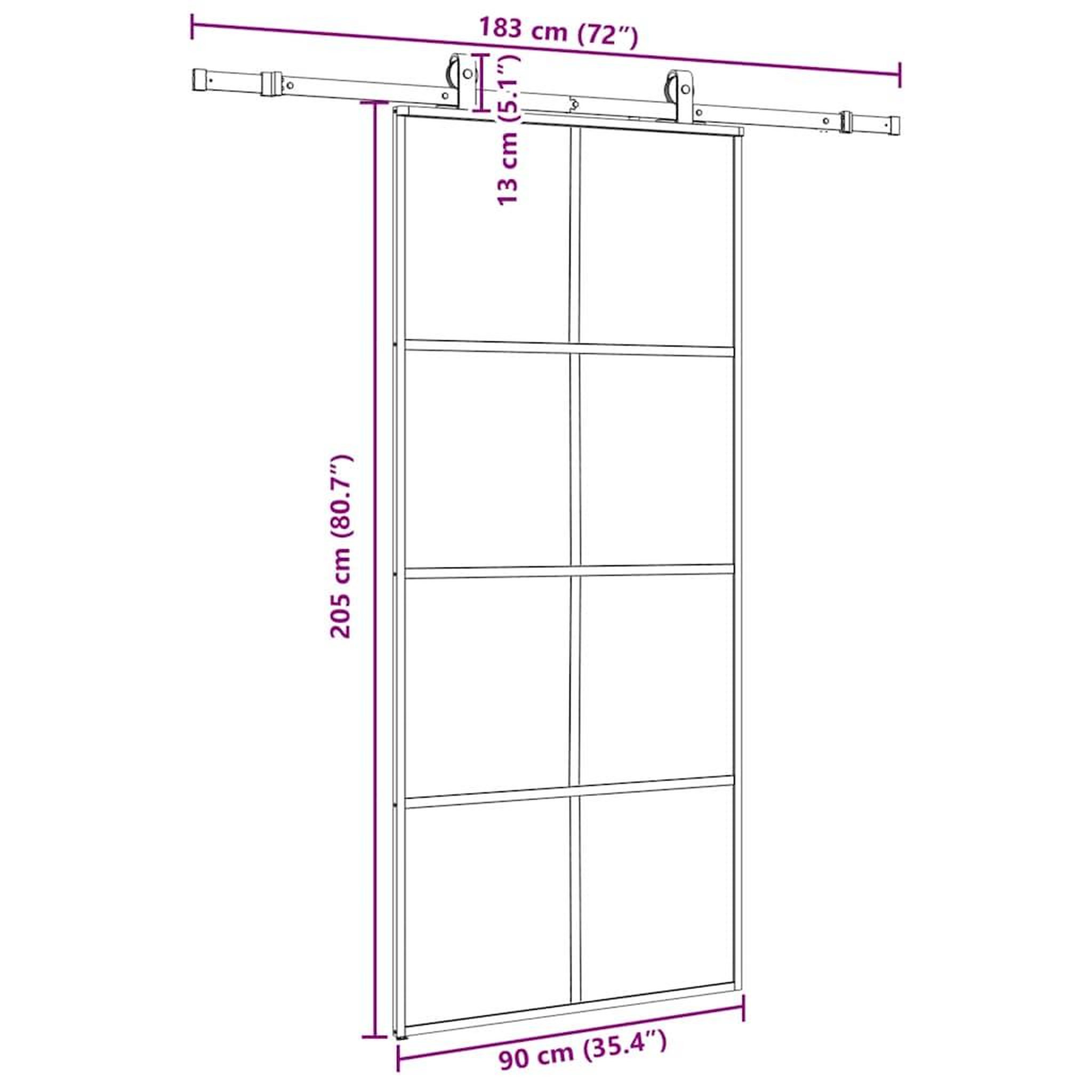 Voir la diapositive 6 : VIDAXL Porte coulissante kit de quincaillerie noir 90x205 cm verre ESG