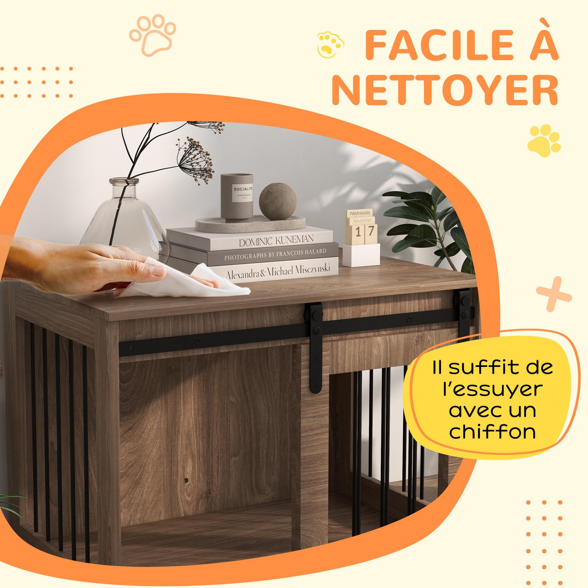Voir la diapositive 6 : PAWHUT Cage pour chien animaux style indisutriel - porte coulissante verrouillable - acier noir panneaux aspect bois