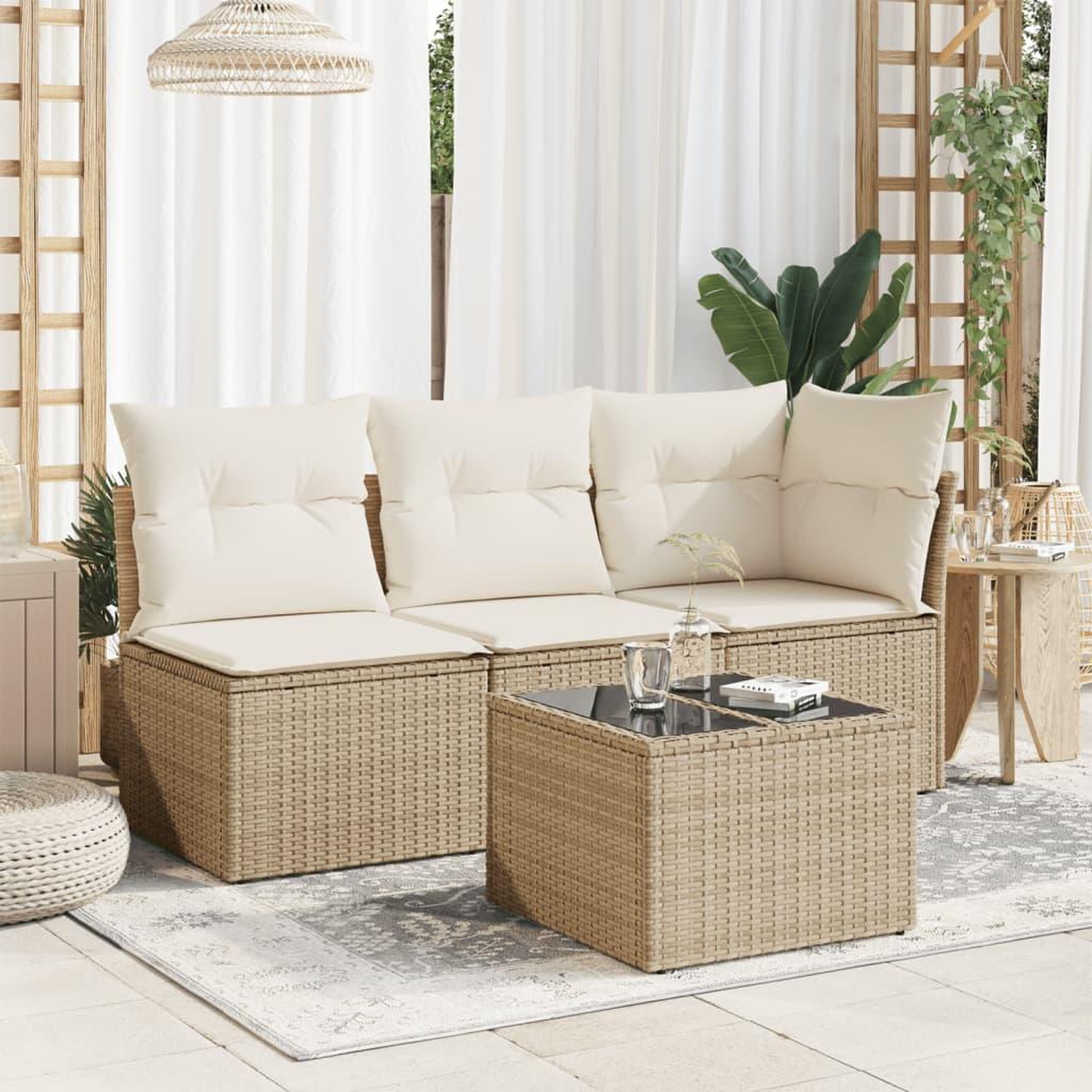 Voir la diapositive 3 : VIDAXL Table de jardin dessus en verre beige 55x55x37cm resine tressee