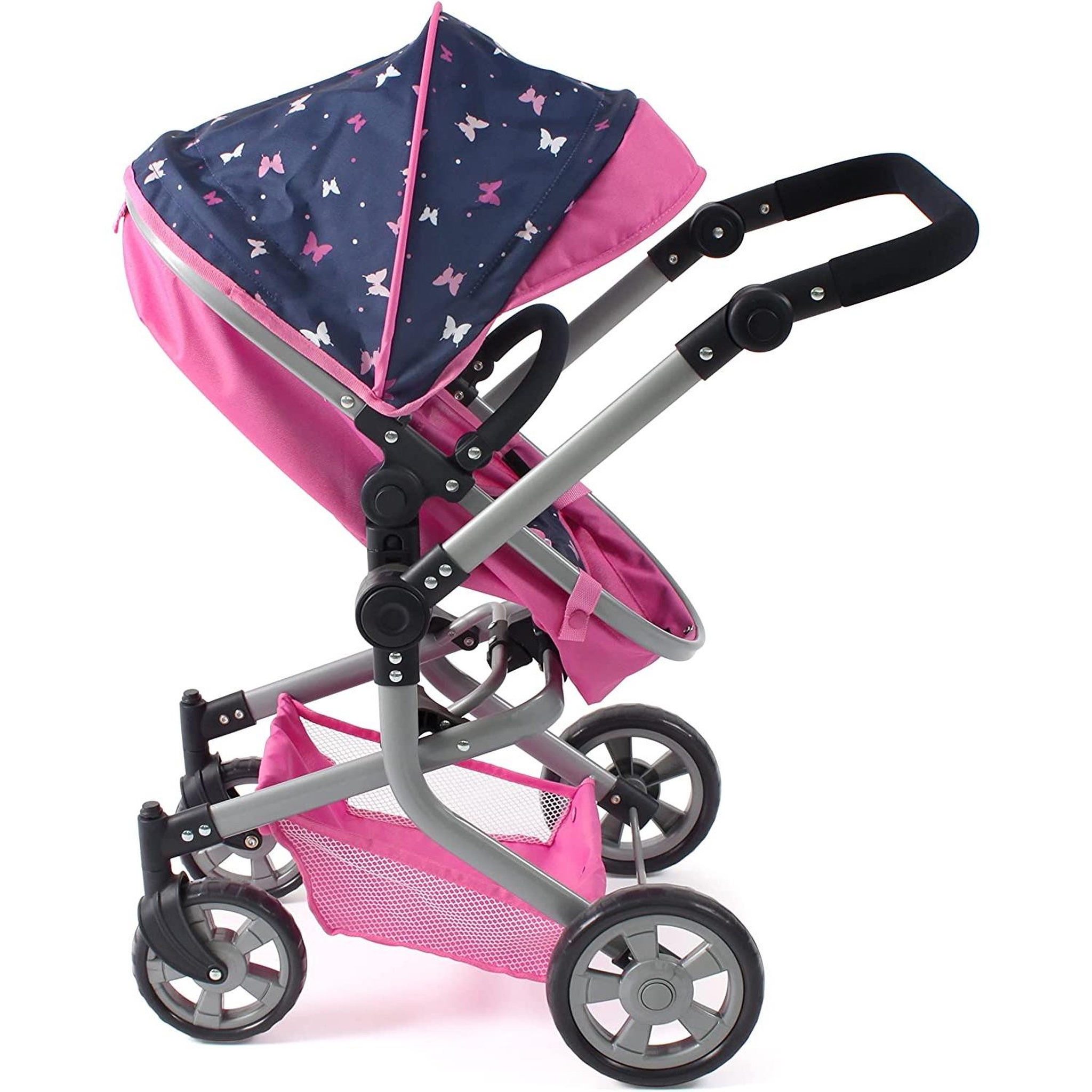 Voir la diapositive 3 : BAYER CHIC 2000 Poussette de poupée combinée 2 en 1 MIKA bleu et rose Papillon