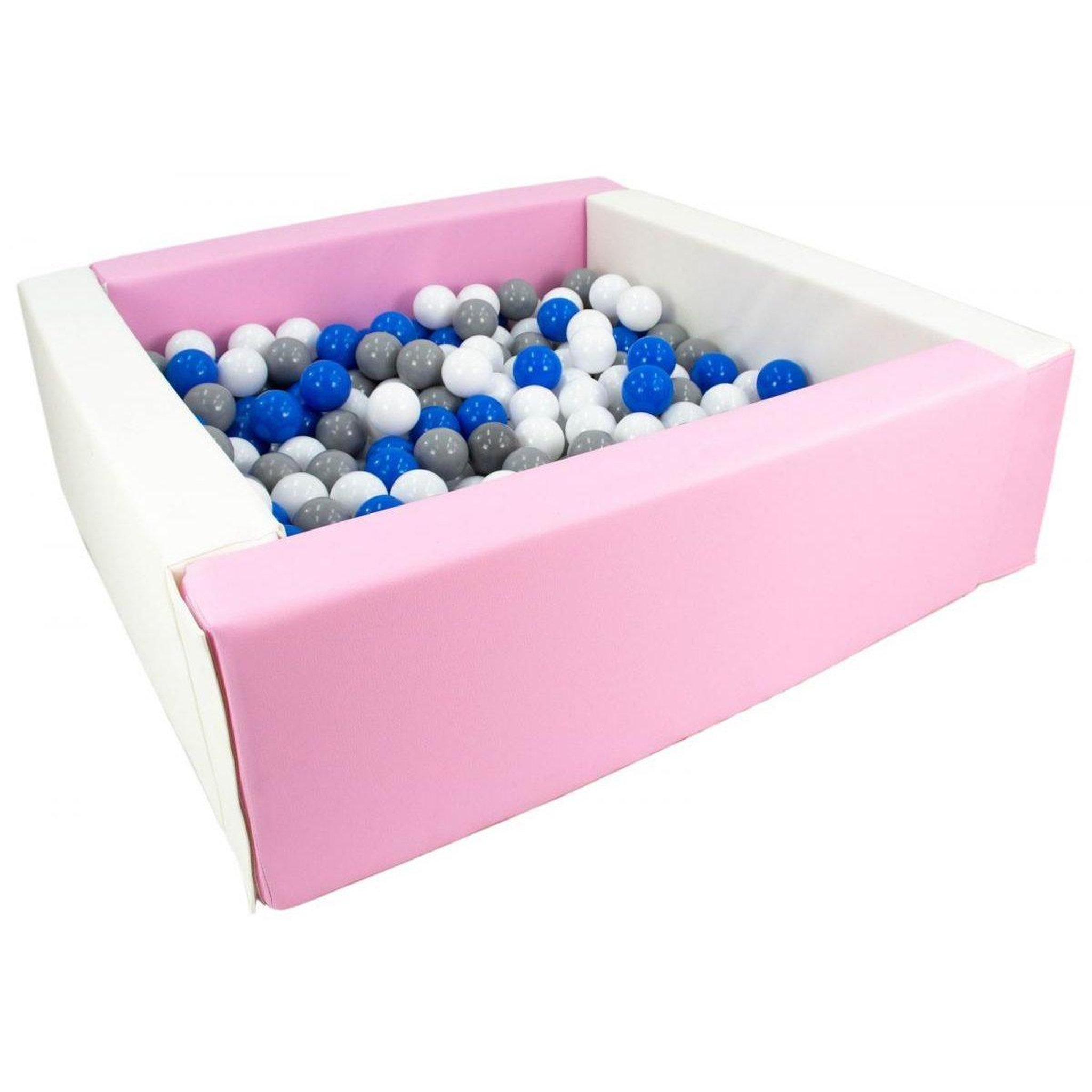 VELINDA Piscine à balles carrée avec 300 balles - blanc, rose (pastel)/blanc, bleu, gris