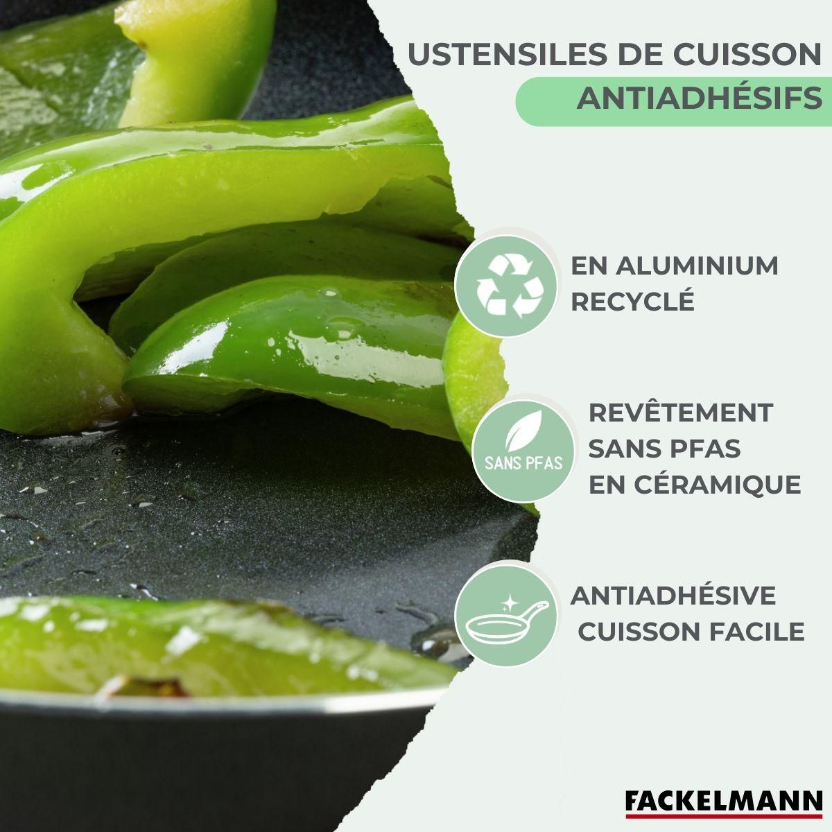 Fackelmann Lot Poêle 24cm et 3 Casseroles 16/18/20 cm sans PFAS Fackelmann Brandao avec 5 ustensiles Fackelmann