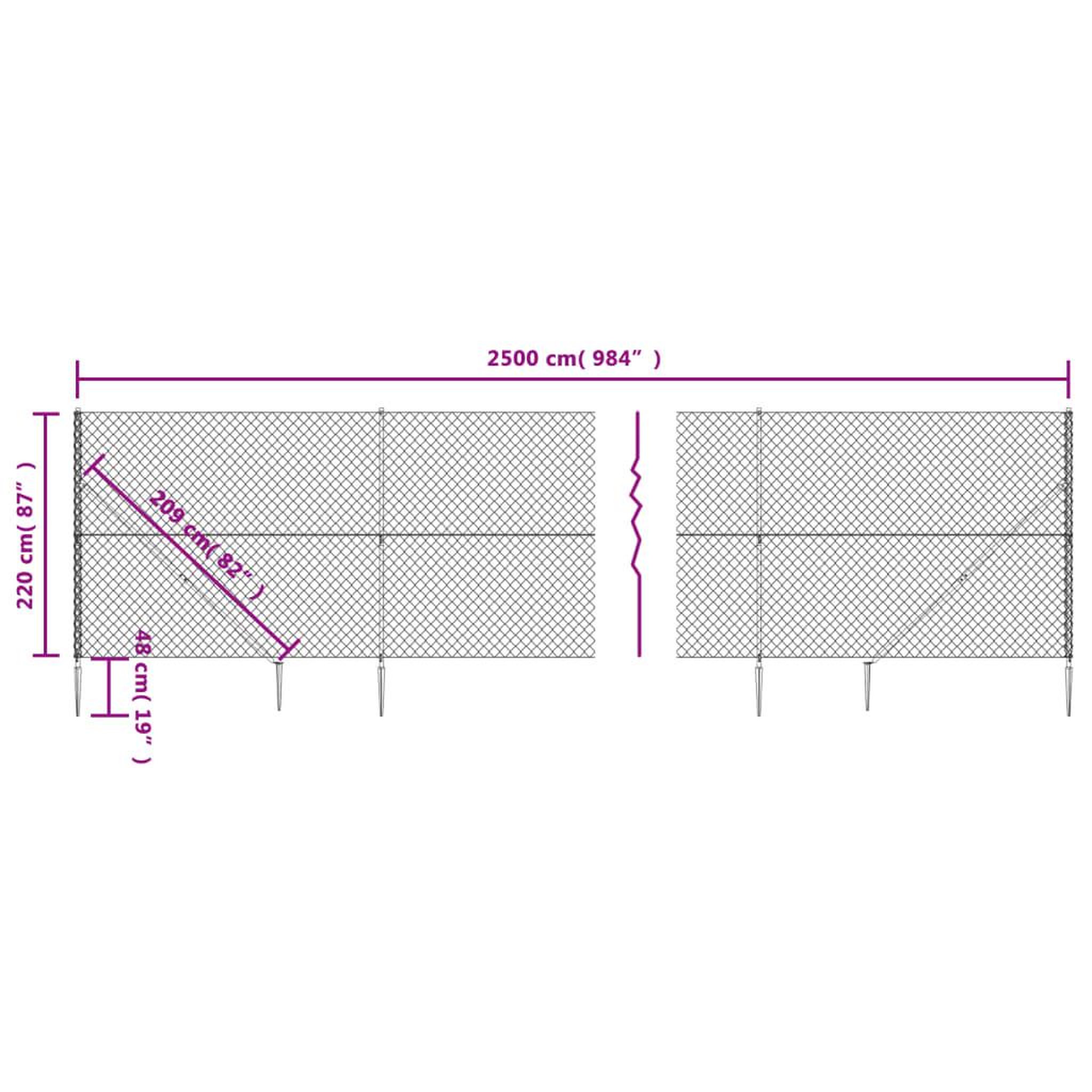 Voir la diapositive 5 : VIDAXL Cloture a mailles losangees avec ancrage anthracite 2,2x25 m