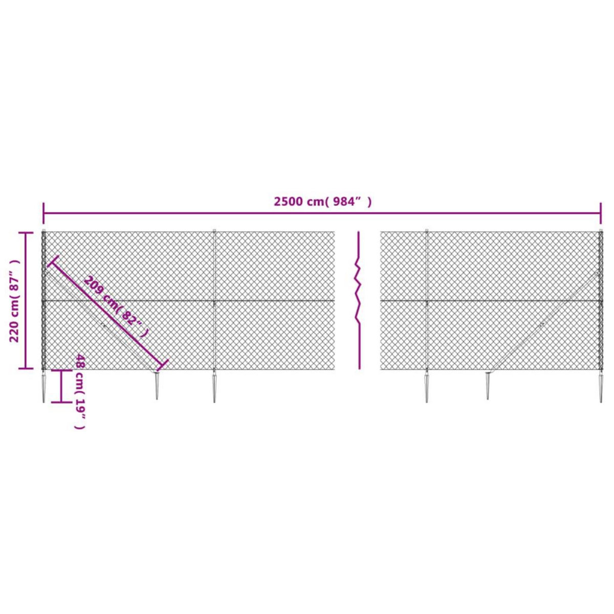 VIDAXL Cloture a mailles losangees avec ancrage anthracite 2,2x25 m
