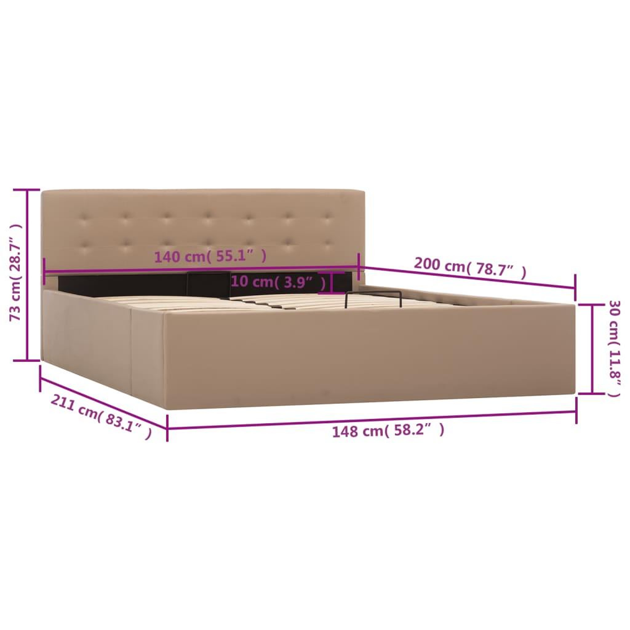 Voir la diapositive 6 : VIDAXL Cadre de lit a rangement hydraulique sans matelas 140x200 cm