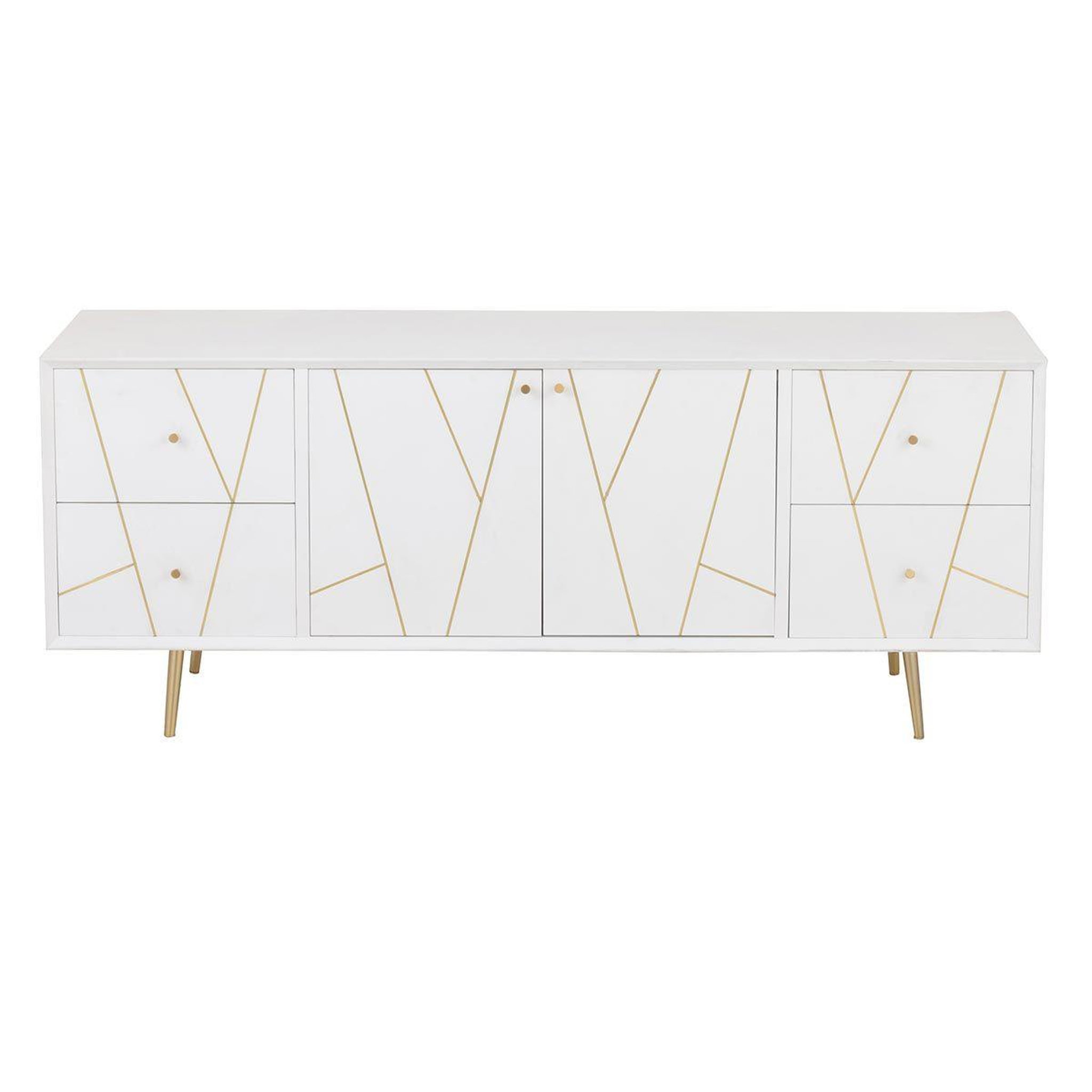 Voir la diapositive 2 : J-LINE Buffet 4 tiroirs & 2 portes  remina  150cm blanc & or