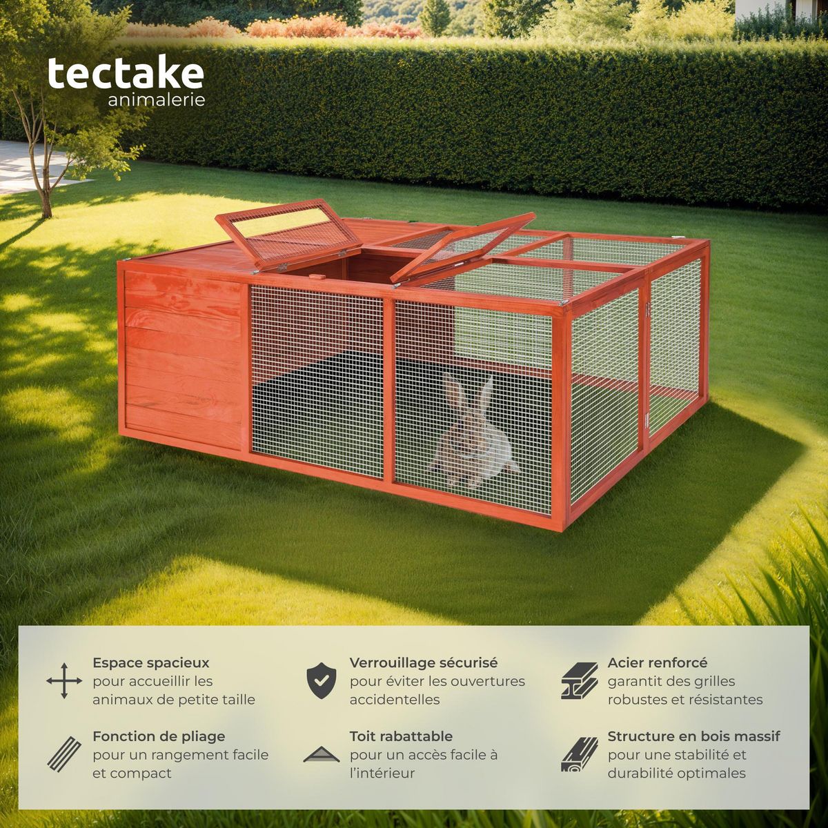 tectake Enclos pour rongeurs en bois marron