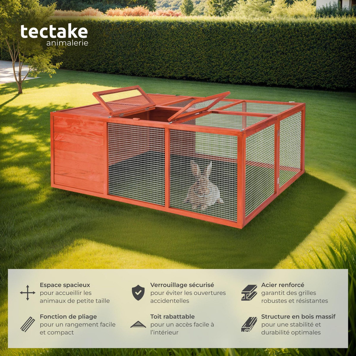 tectake Enclos pour rongeurs en bois marron