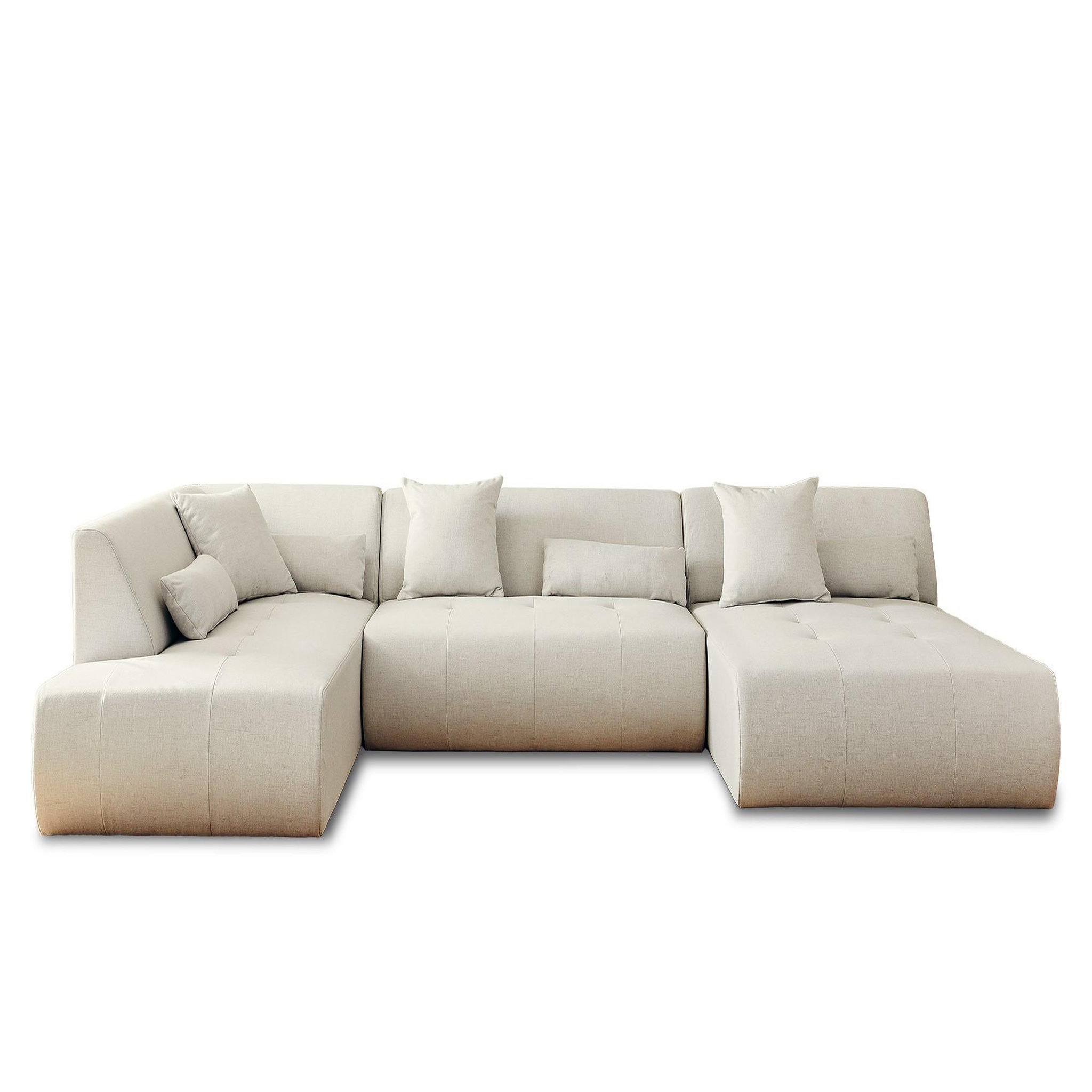 BEST MOBILIER Onyx - canapé modulable panoramique d'angle gauche 7 places - en tissu. Coloris disponibles : Beige, Vert, Orange, Gris