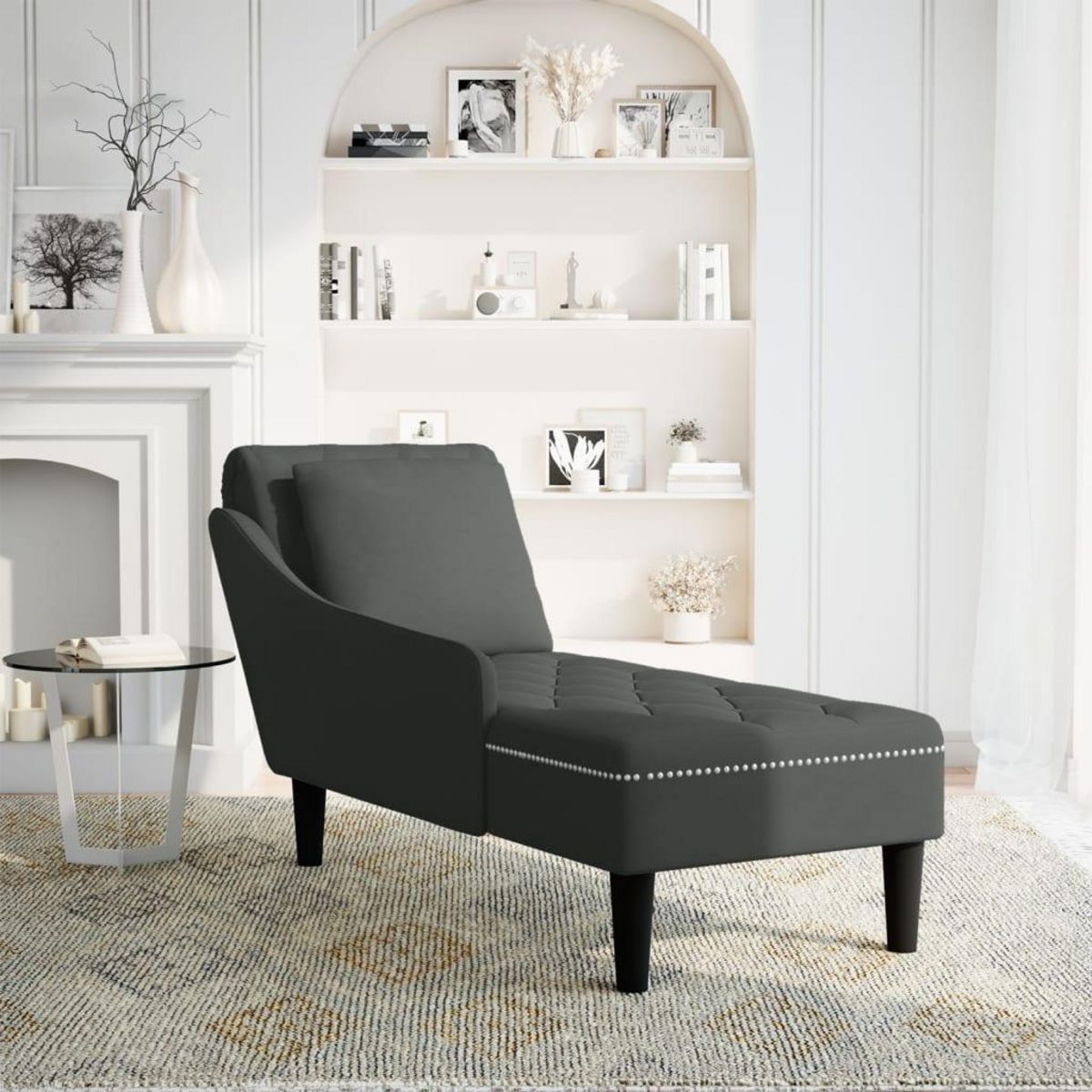 VIDAXL Fauteuil long avec coussin et accoudoir droit noir velours