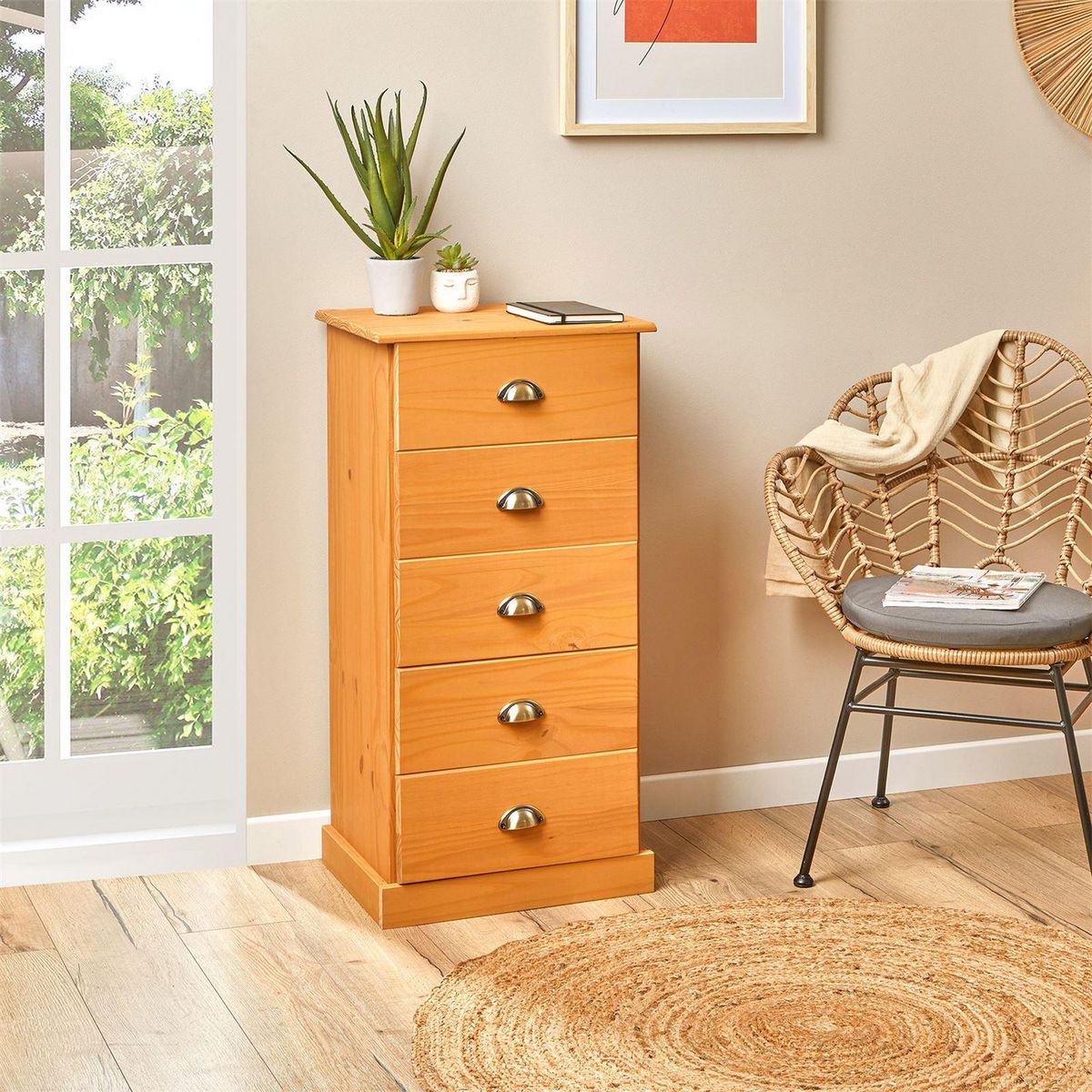 IDIMEX Chiffonnier PARIS en pin massif, 5 tiroirs