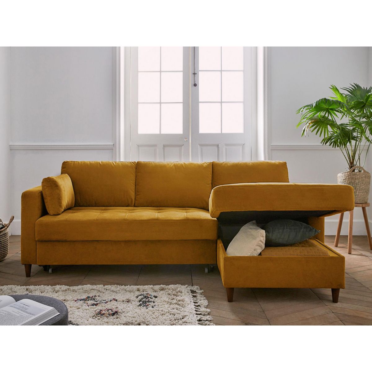 LISA DESIGN Anna - canapé d'angle droit - 4 places - convertible avec coffre - en velours