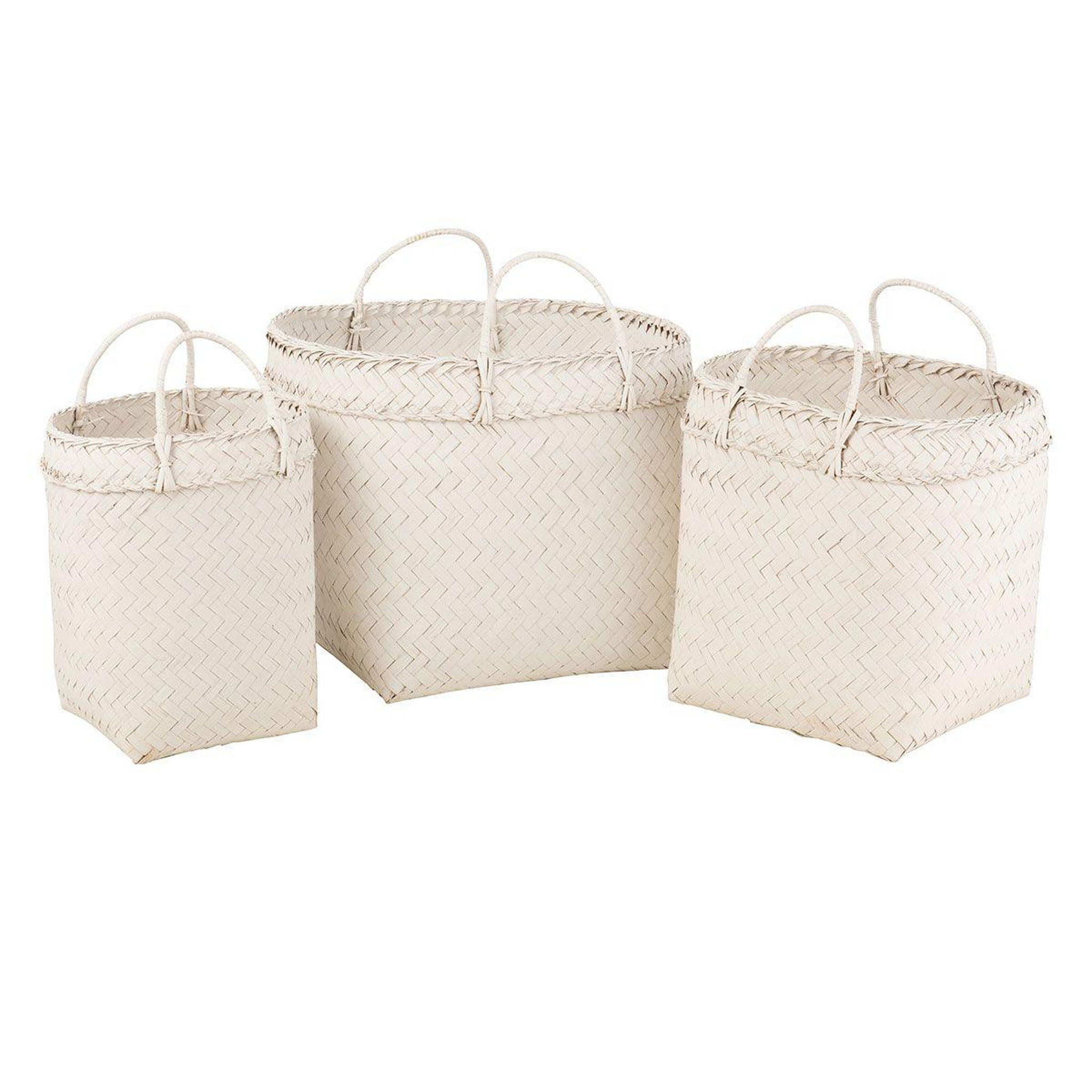 Voir la diapositive 1 : J-LINE Lot de 3 paniers déco  rotin  50cm blanc