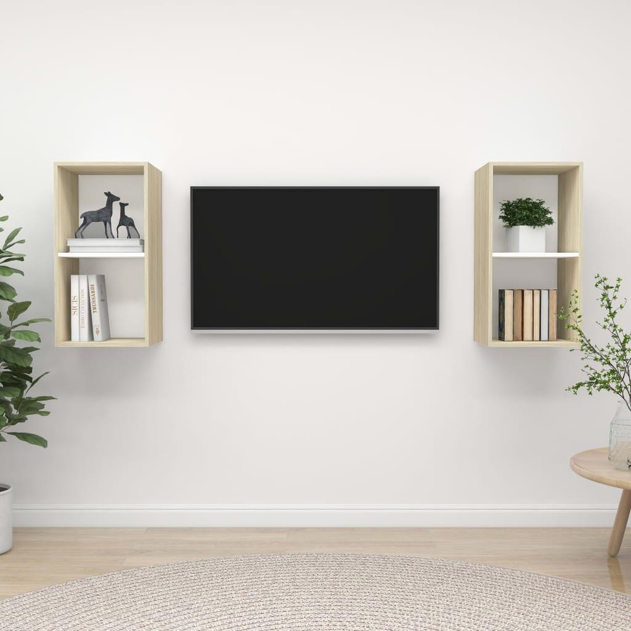Voir la diapositive 1 : VIDAXL Meubles TV muraux 2 pcs Blanc et chene sonoma Bois d'ingenierie