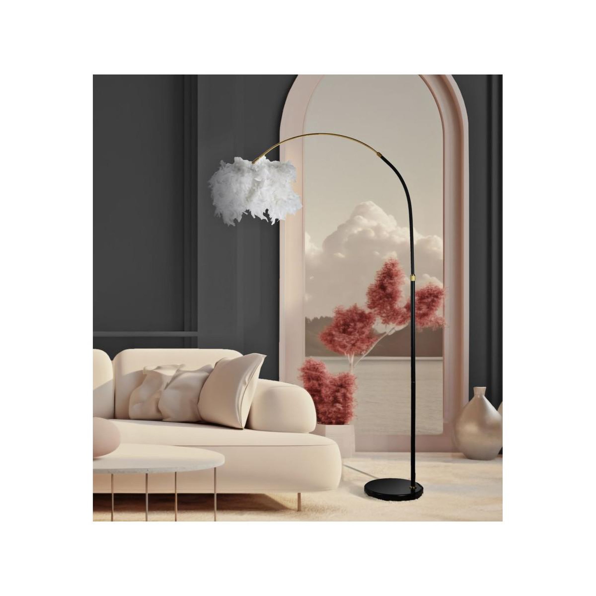 Voir la diapositive 6 : Paris Prix Lampadaire imitation plume  arc  180cm blanc & noir