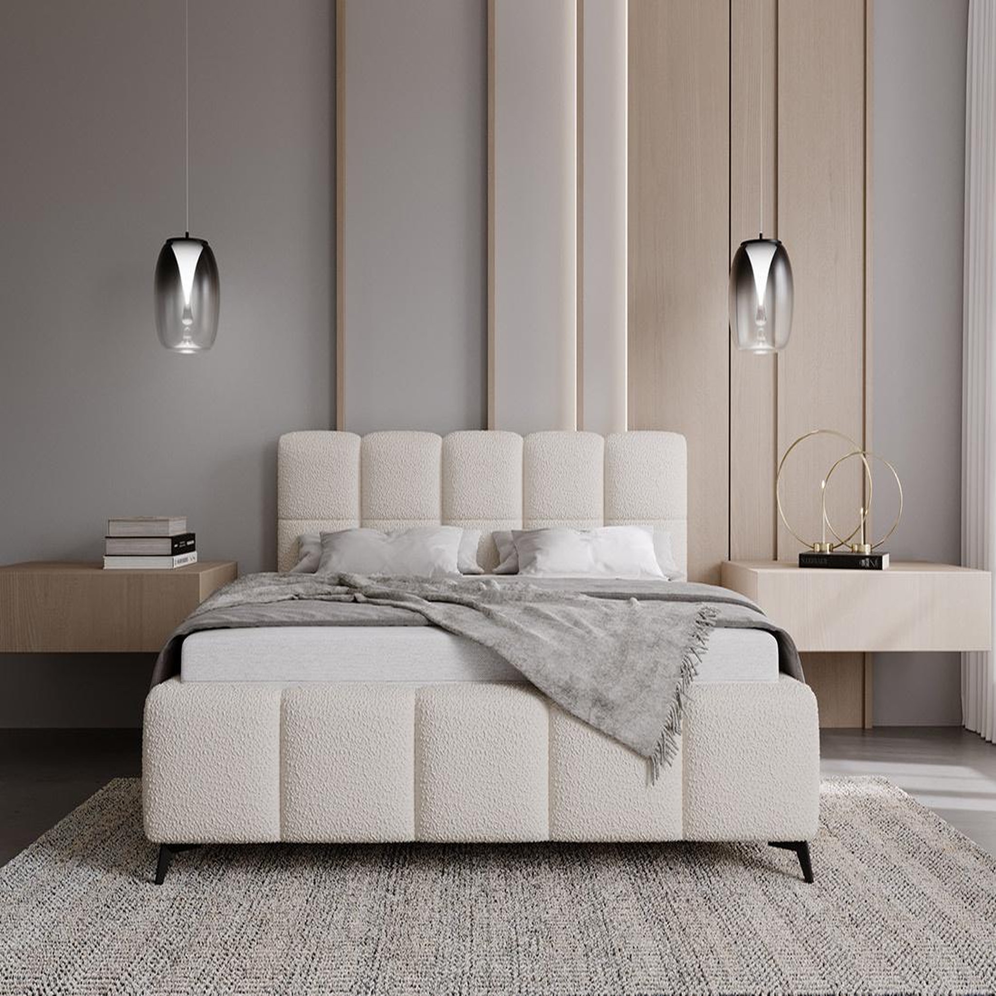 Voir la diapositive 3 : BEST MOBILIER Paulito - lit coffre - 140x200 cm - sommier inclus - en tissu bouclette