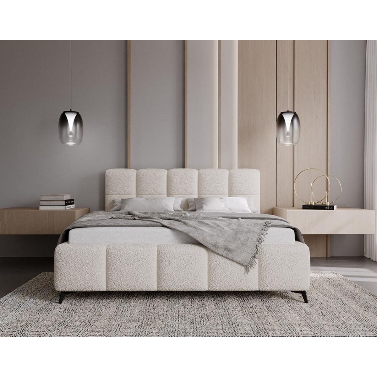 BEST MOBILIER Paulito - lit coffre - 140x200 cm - sommier inclus - en tissu bouclette