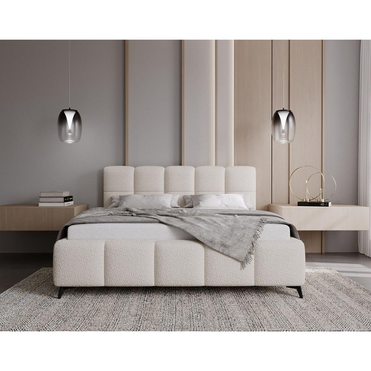 BEST MOBILIER Paulito - lit coffre - 140x200 cm - sommier inclus - en tissu bouclette