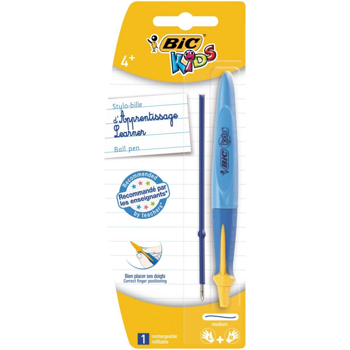 BIC Stylo bille d'apprentissage pointe moyenne Kids Twist bleu + 1 recharge