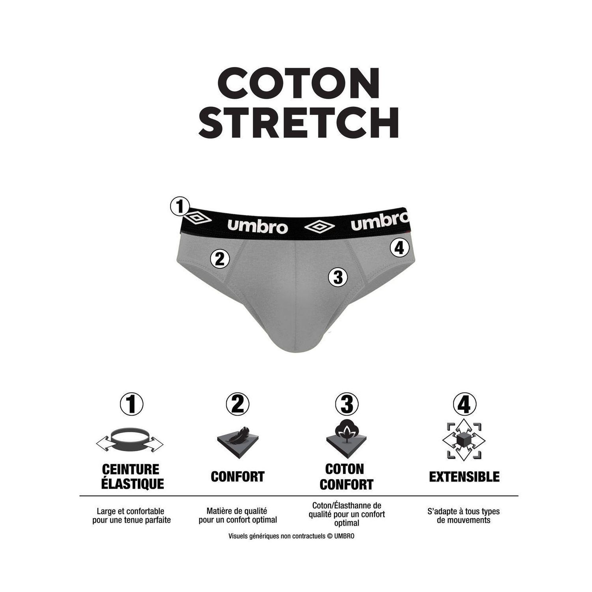 Voir la diapositive 2 : UMBRO Lot de 3 slips homme en coton ceinture colorée  Bak