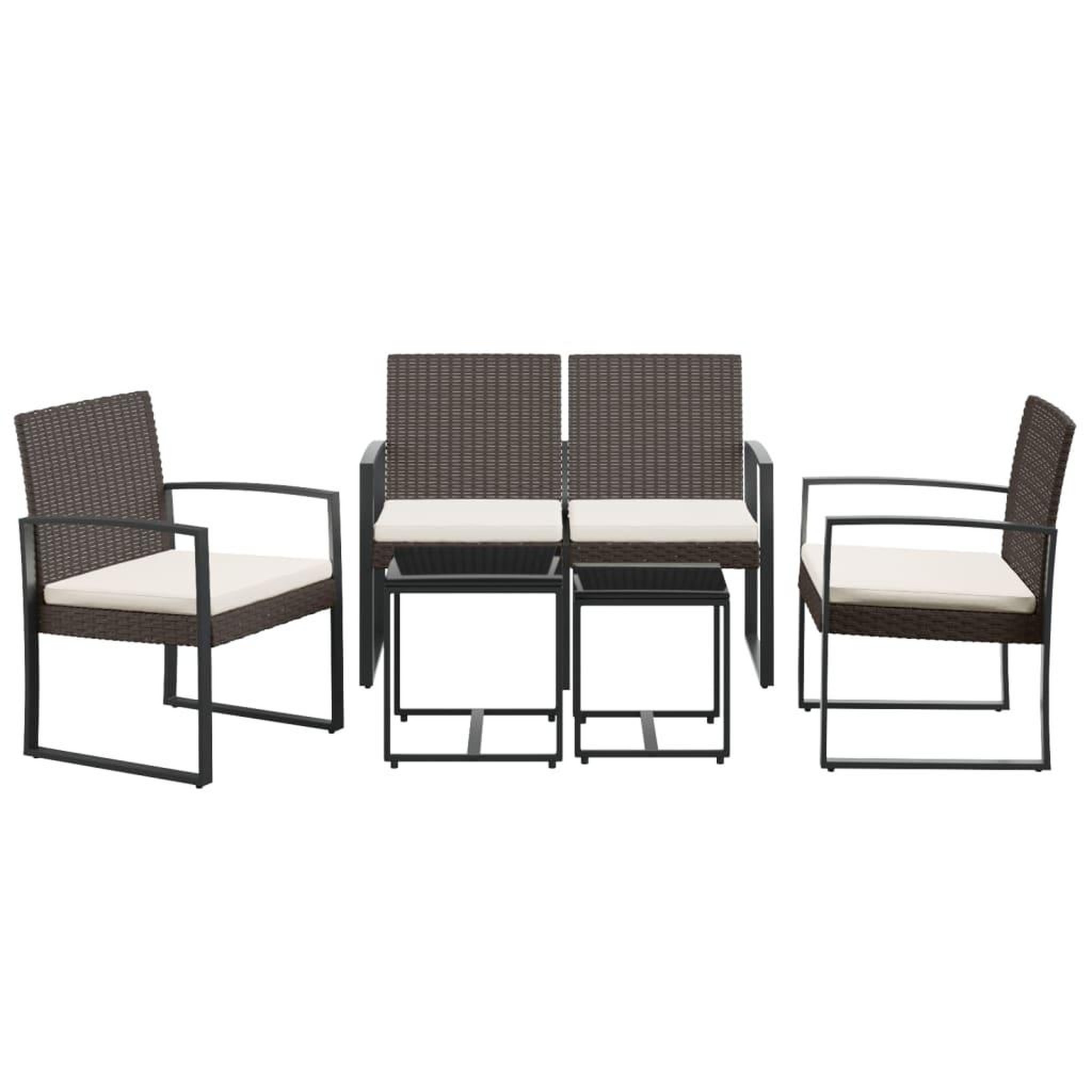 Voir la diapositive 3 : VIDAXL Ensemble a manger de jardin 5 pcs et coussins marron rotin PP