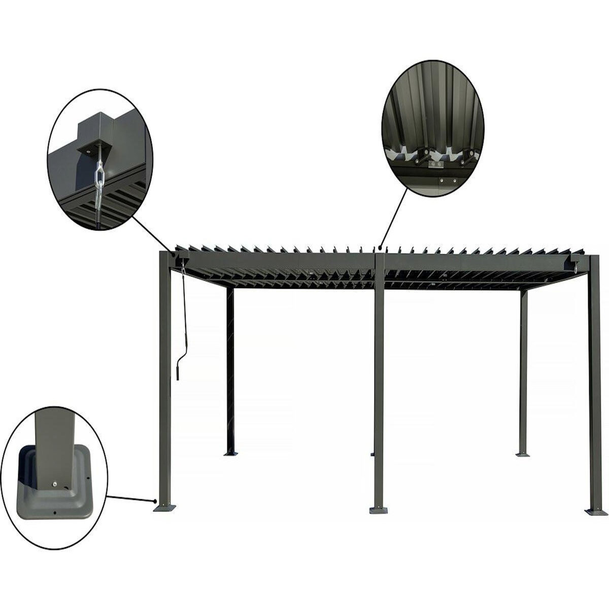Habitat et Jardin Pergola bioclimatique autoportante en aluminium  Kensington  - 3 x 5 m - Gris