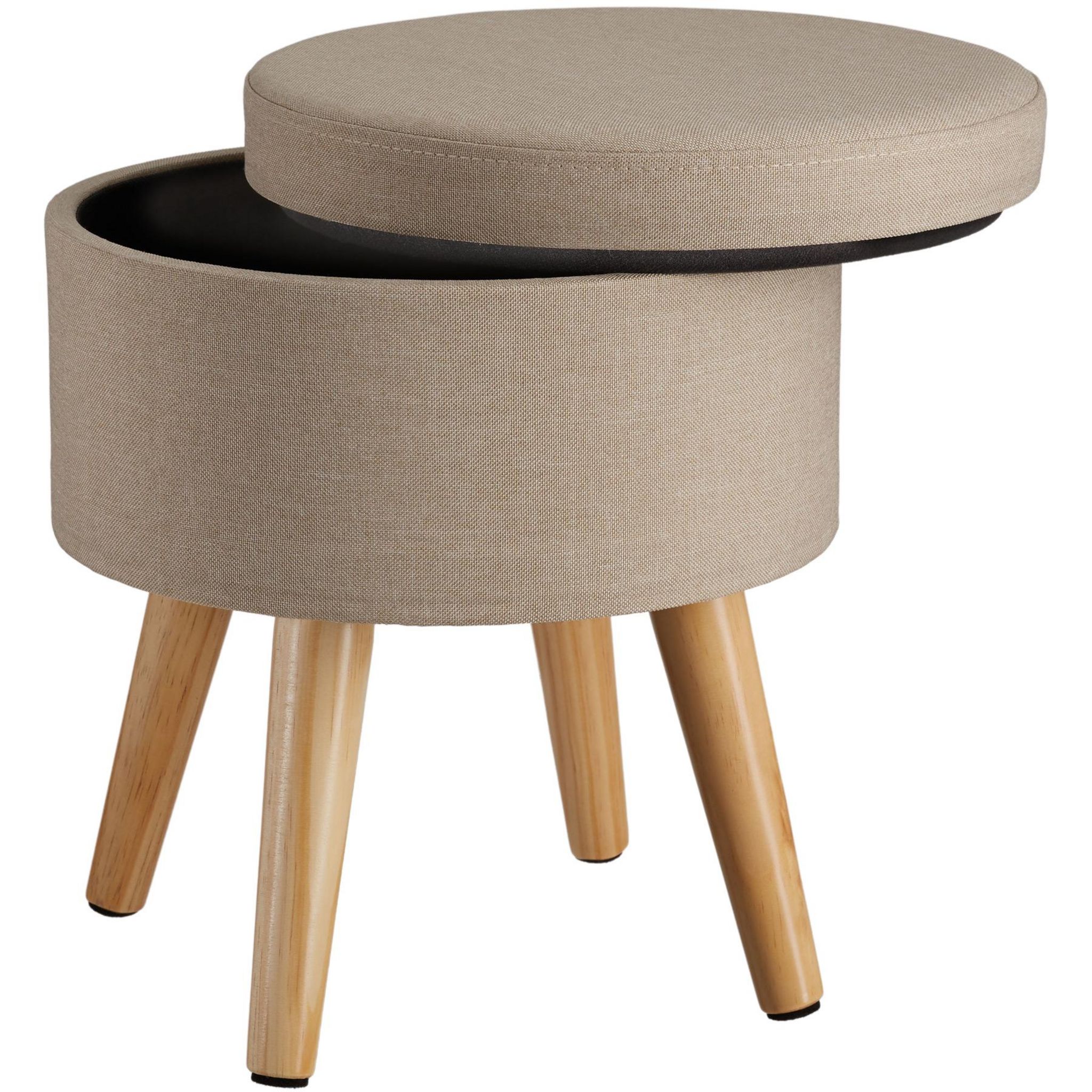TecTake Pouf Tabouret Avec Rangement - 150 Kg Capacity - Aspect Lin, Pieds Bois - Pour Salon, Chambre, Bureau
